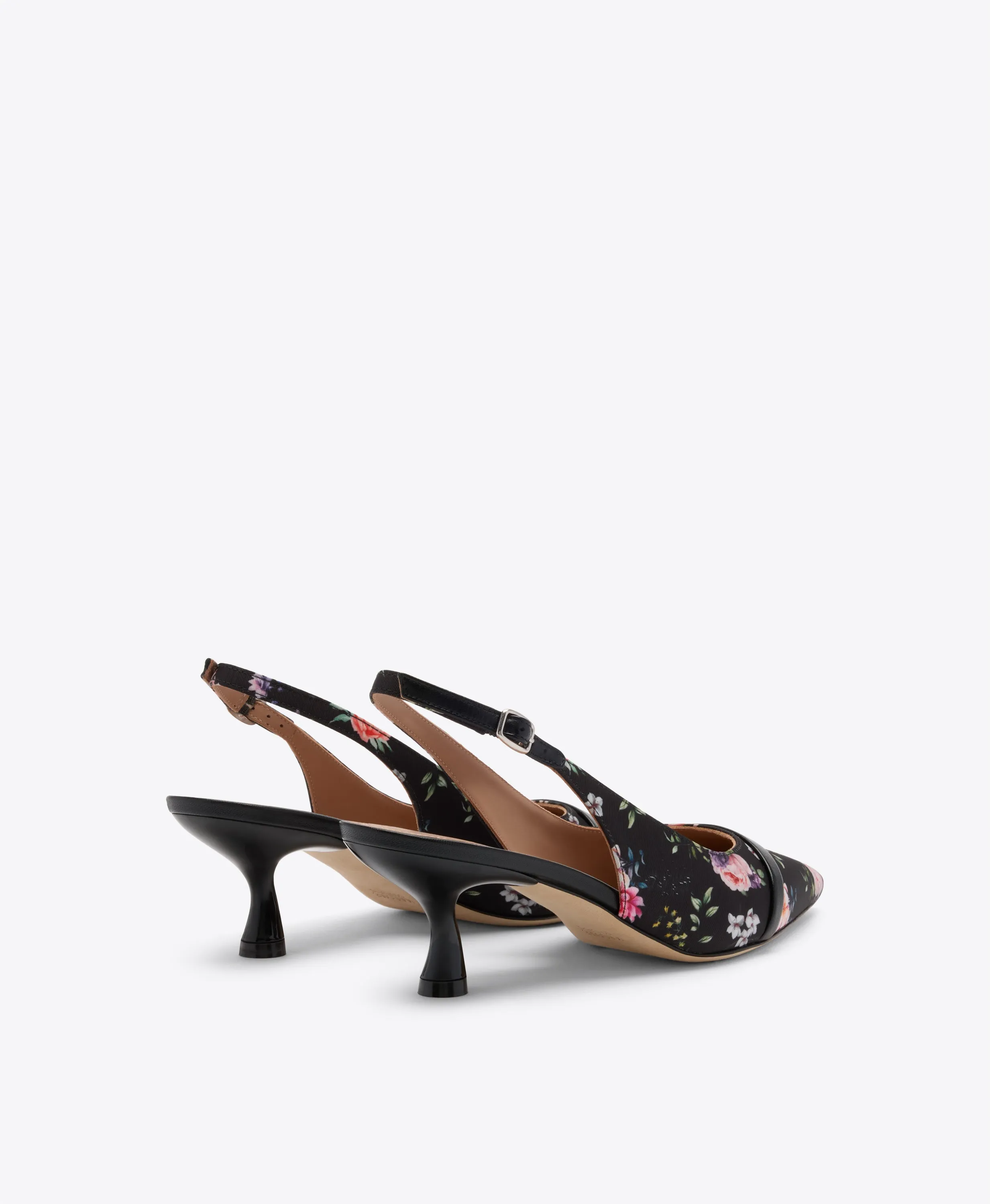 Jama 45 Black Floral Grosgrain Kitten Slingbacks