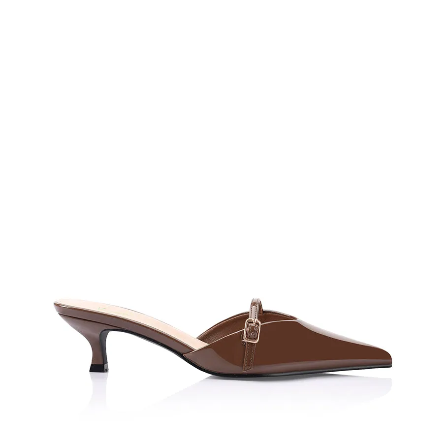 Lunar Point Toe Kitten Heels - Cocoa Brown Patent