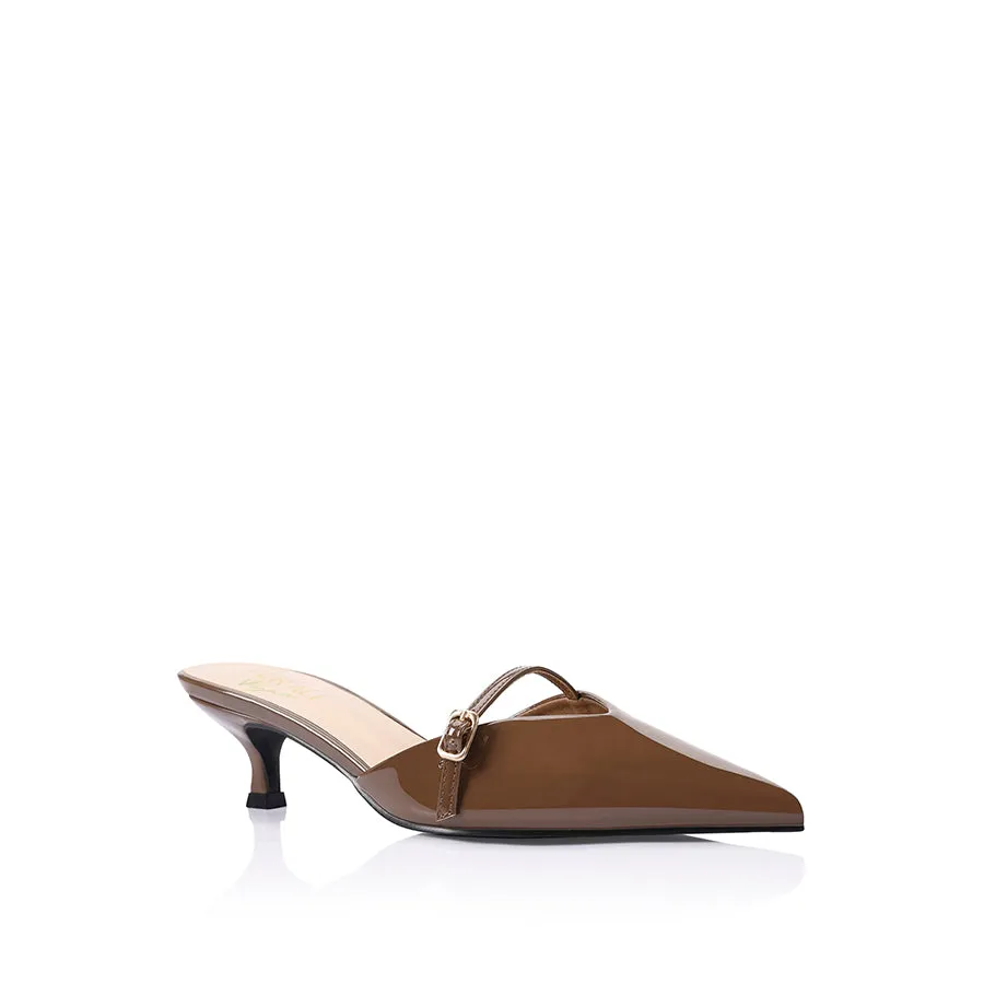 Lunar Point Toe Kitten Heels - Cocoa Brown Patent