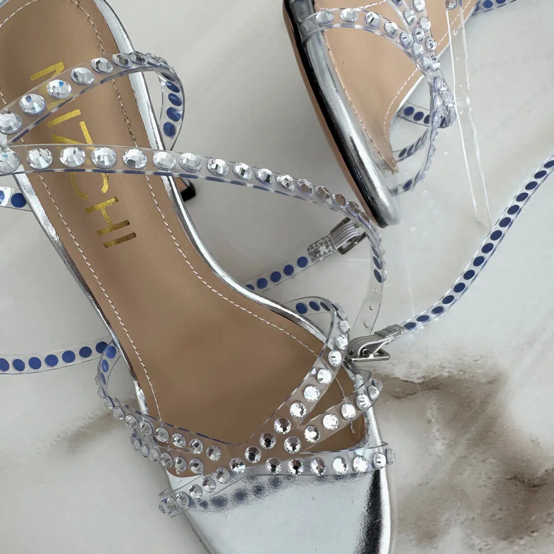 *MADDY SILVER  - diamond decor heels