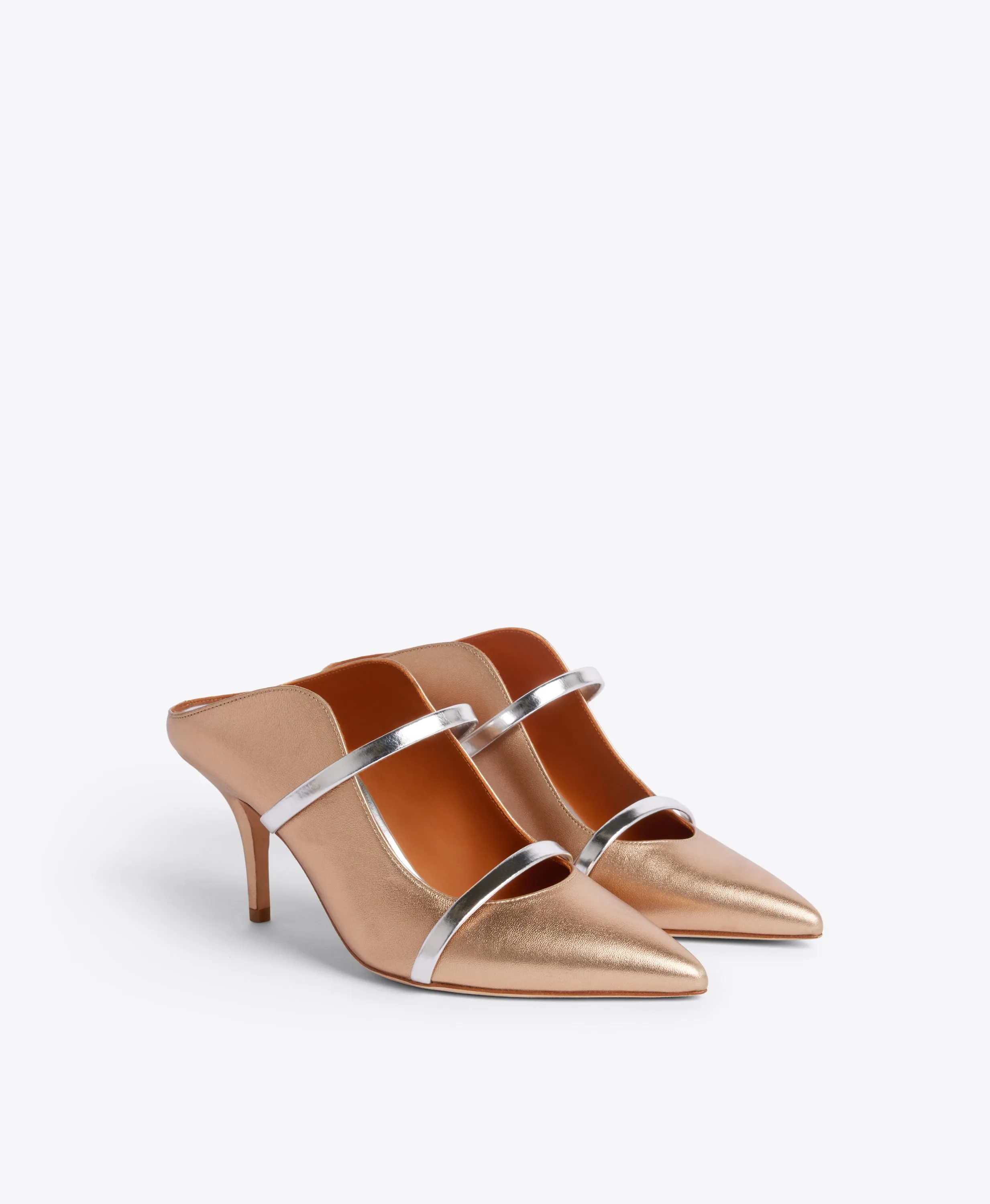 Maureen 70 Gold & Silver Leather Mules