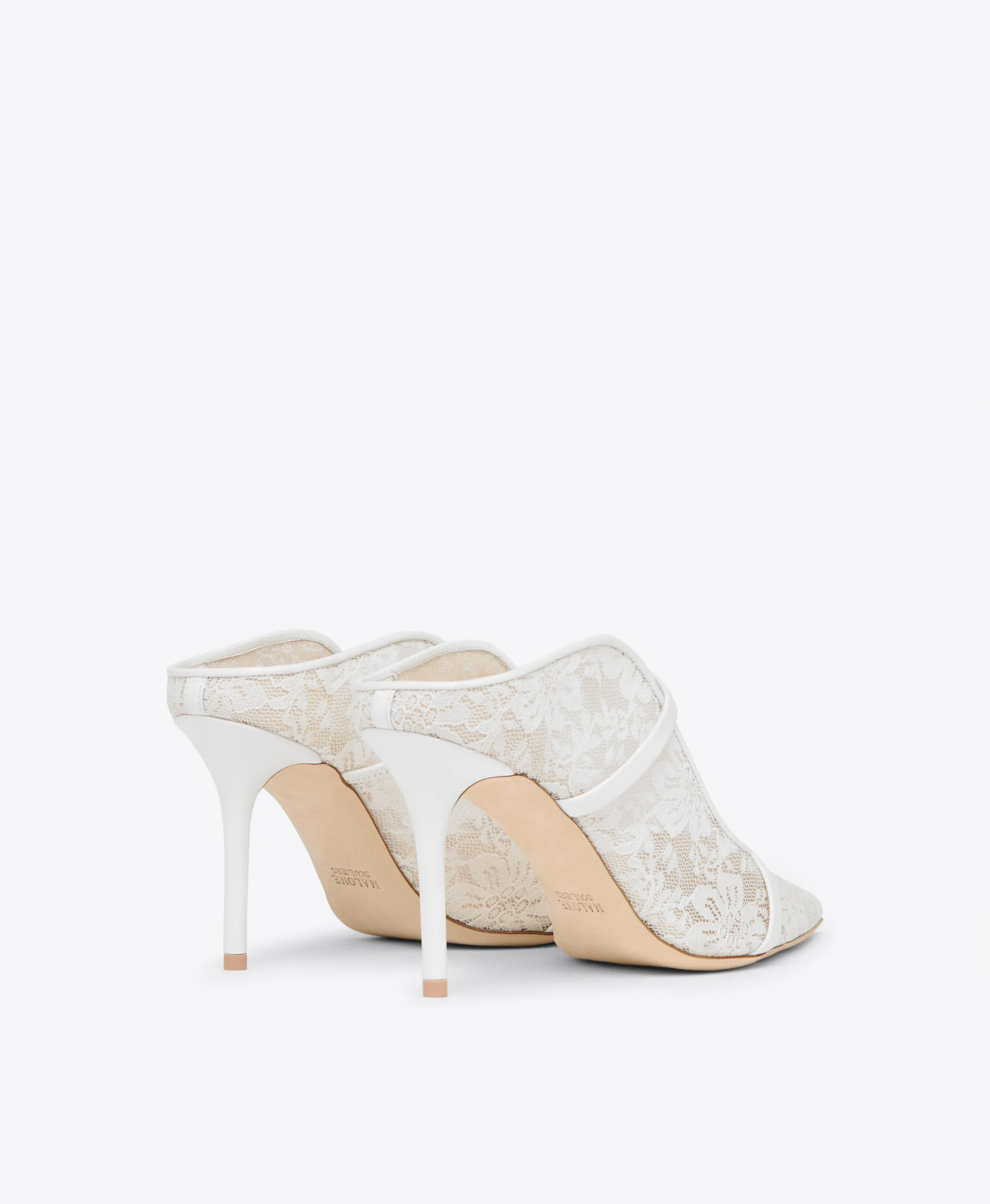 Maureen 85 White Lace Heeled Mules