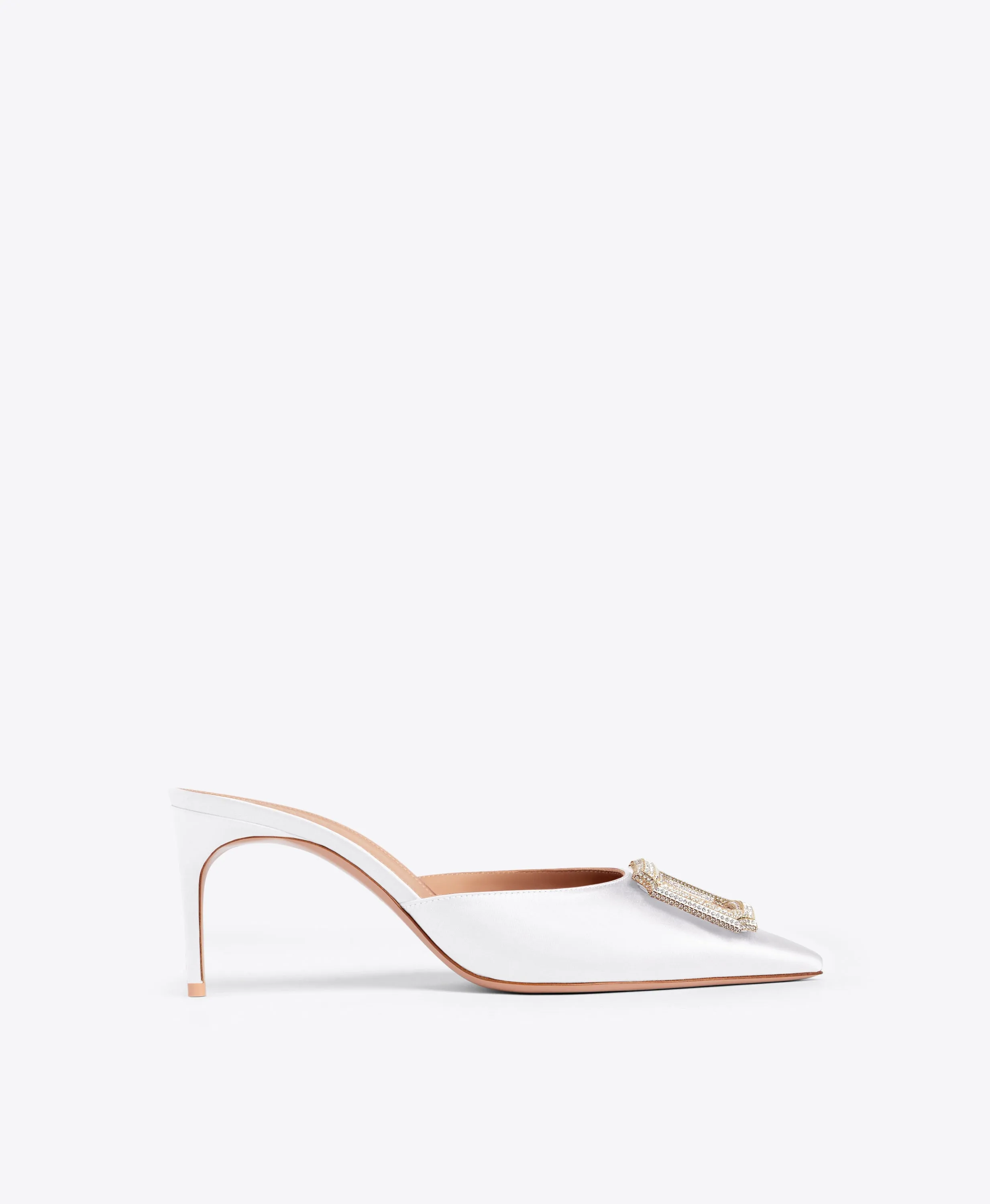 Mona 70 White Satin Mules