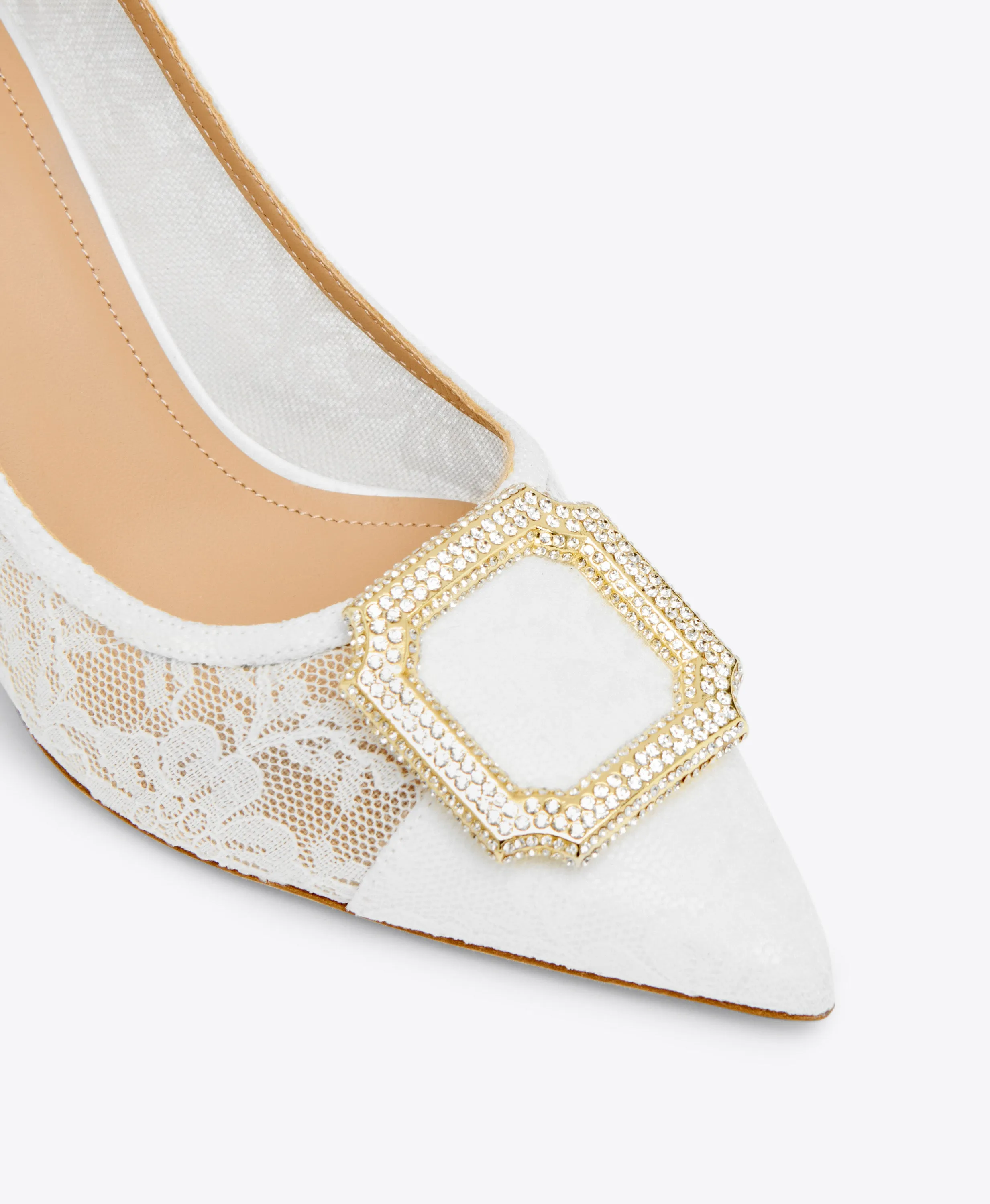 Monroe 70 White Lace Heeled Pumps