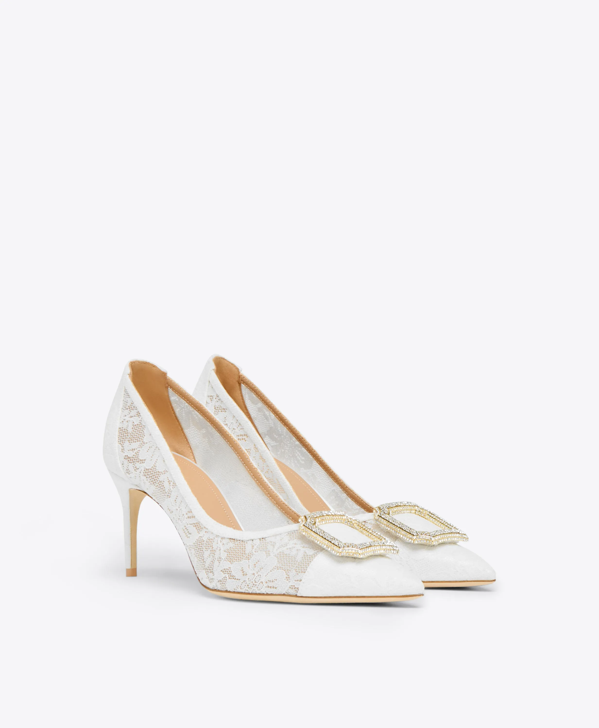 Monroe 70 White Lace Heeled Pumps