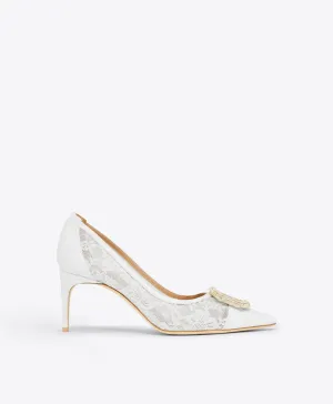 Monroe 70 White Lace Heeled Pumps