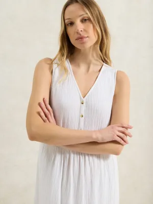 Petite White V-Neck Cheesecloth Midaxi Dress