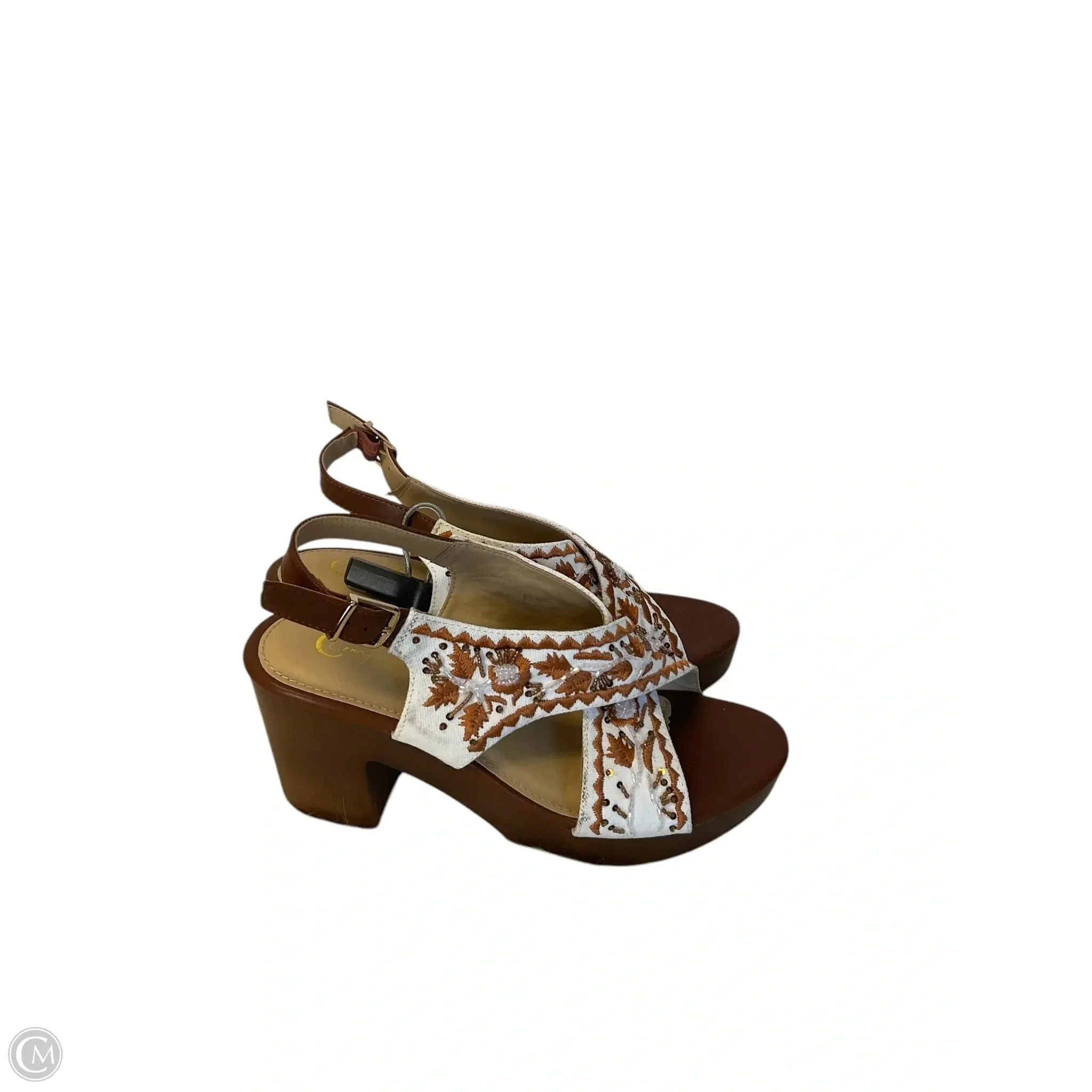 Sandals Heels Block By Cato In Brown & White, Size: 8