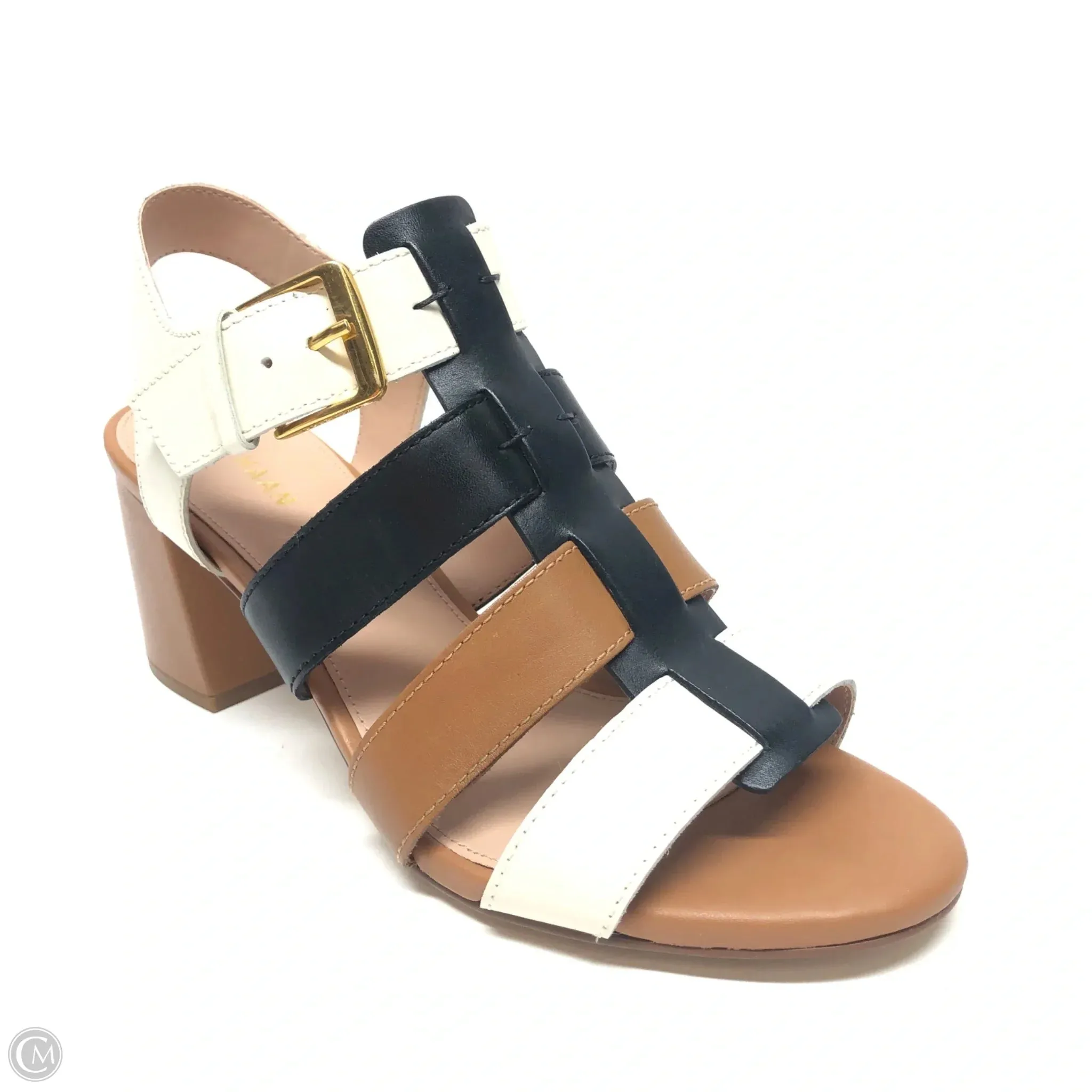 Sandals Heels Block By Cole-haan In Brown & Cream, Size: 8