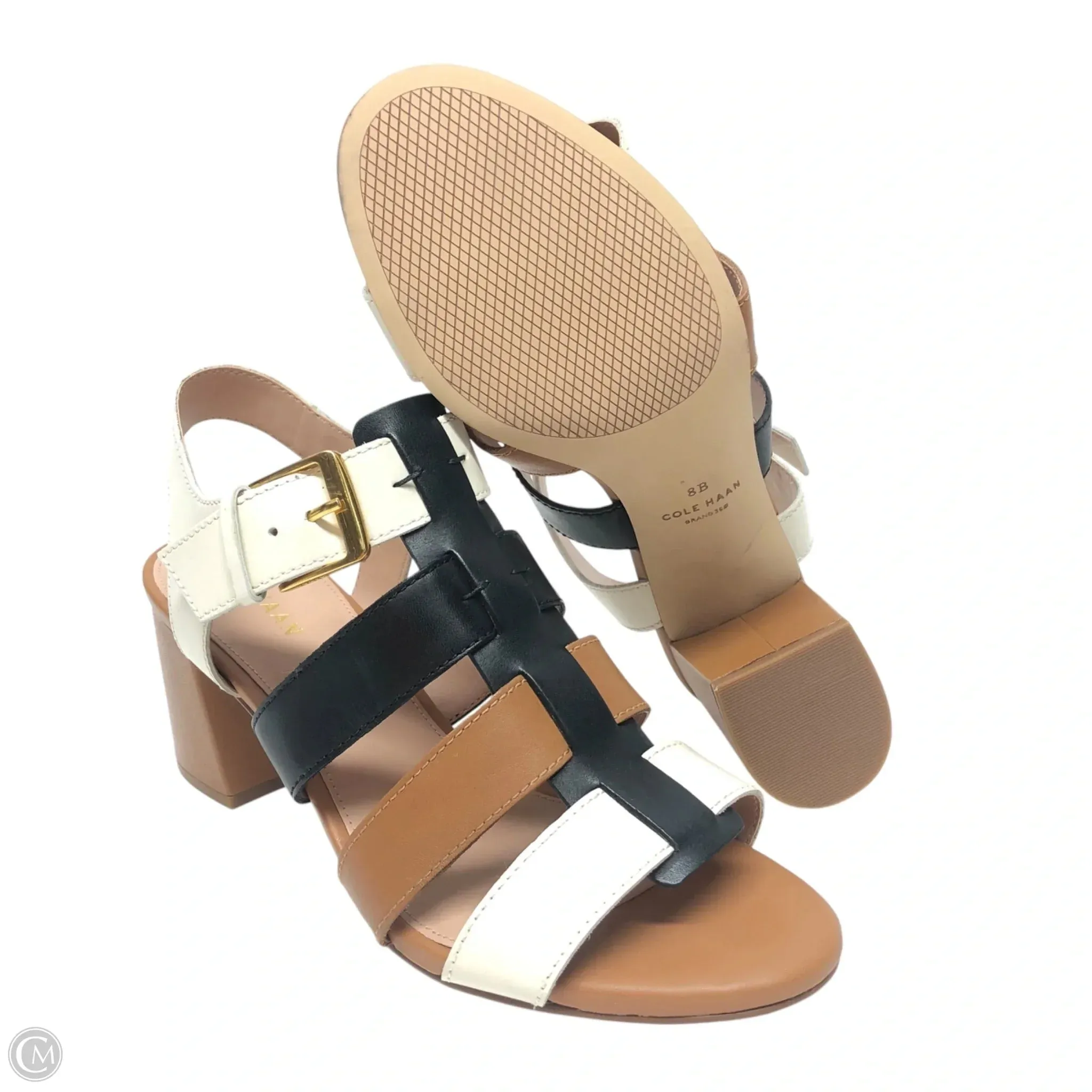 Sandals Heels Block By Cole-haan In Brown & Cream, Size: 8