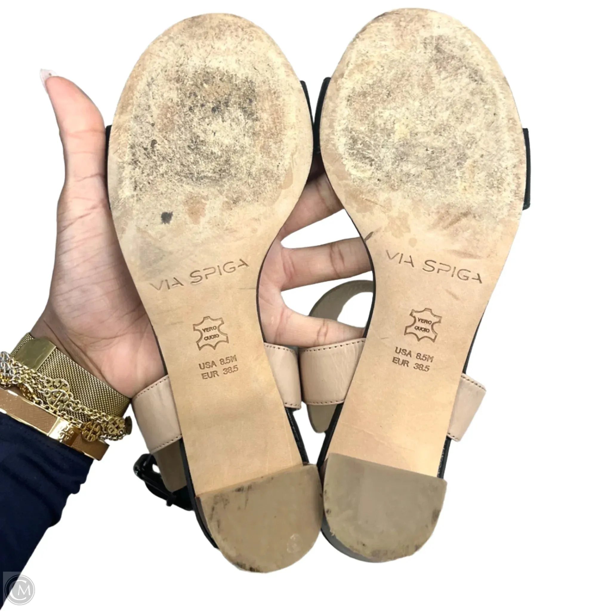 Sandals Heels Block By Via Spiga In Black & Tan, Size: 8.5