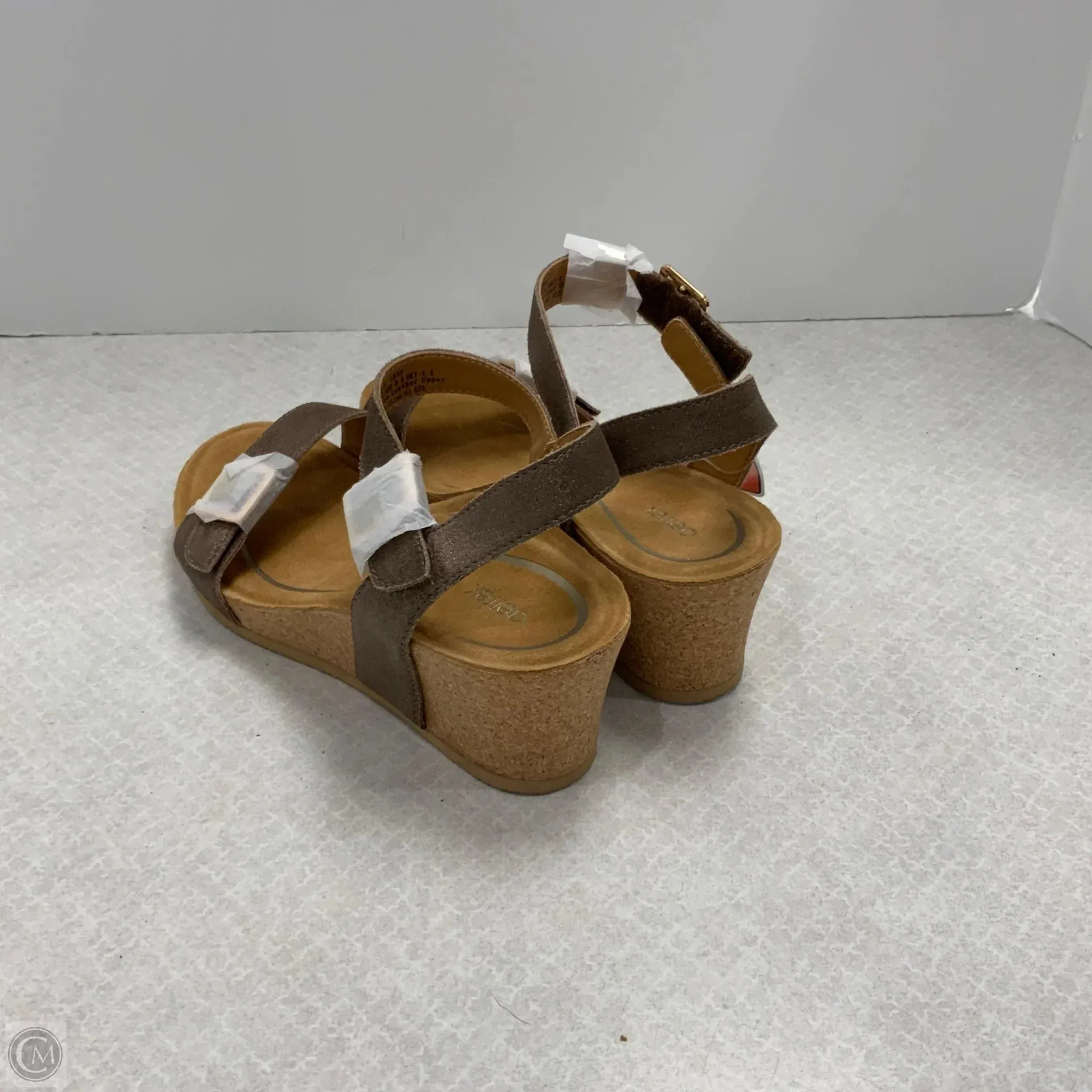Sandals Heels Wedge By Aetrex In Brown, Size: 9.5