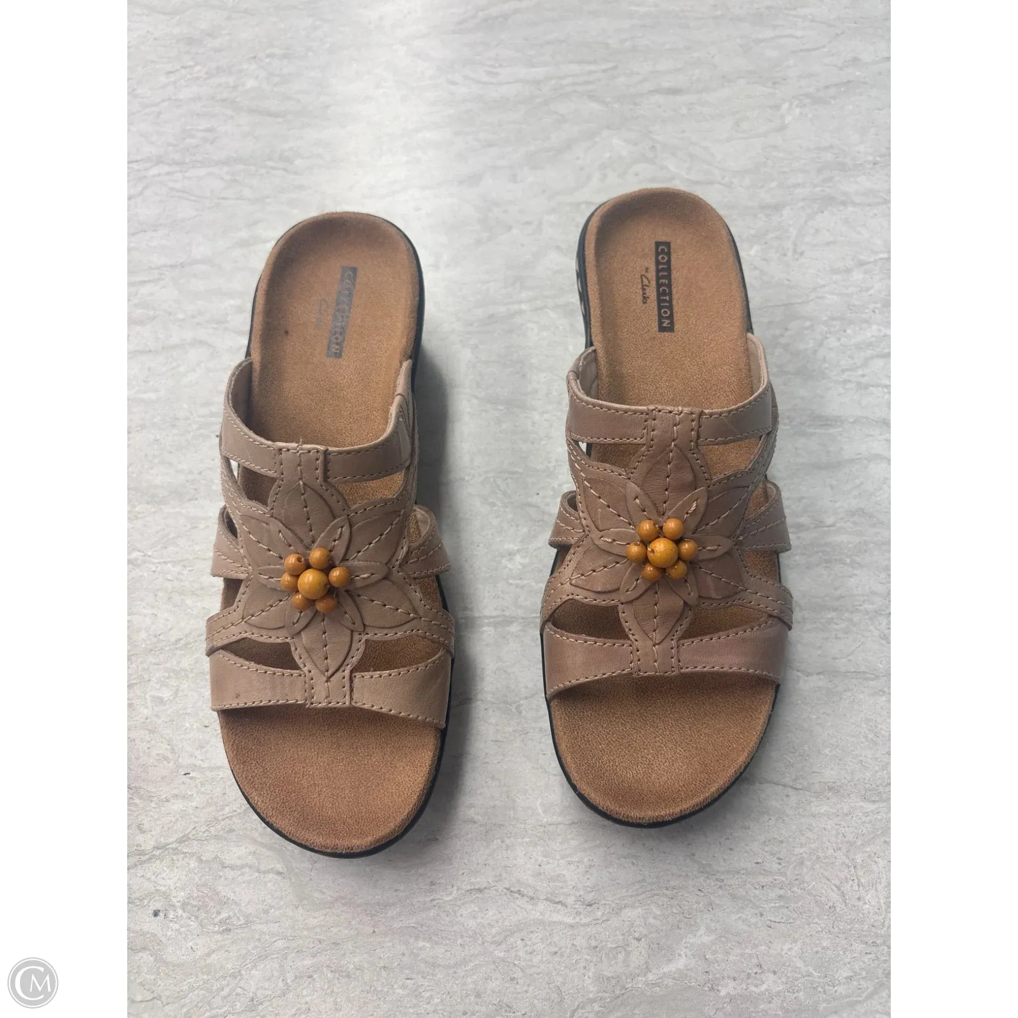 Sandals Heels Wedge By Clarks In Tan, Size: 7