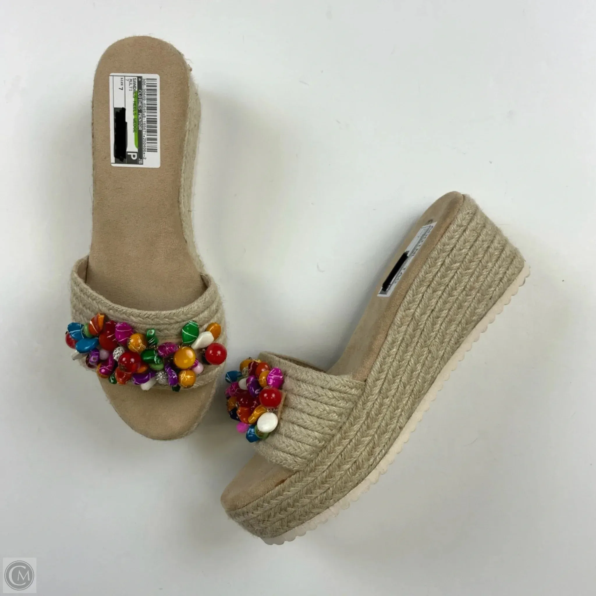 Sandals Heels Wedge By Clothes Mentor In Multi-colored, Size: 7