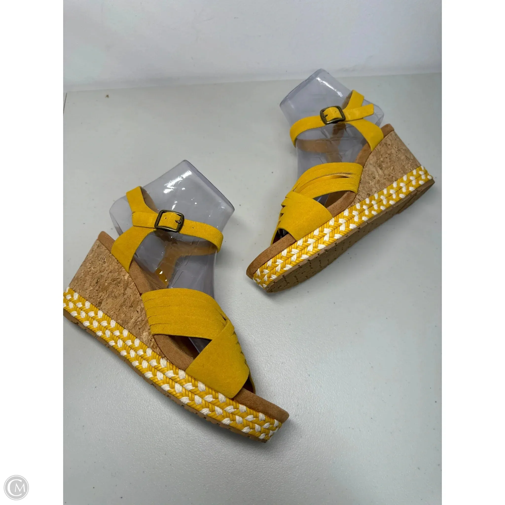 Sandals Heels Wedge By Clothes Mentor In Yellow, Size: 8.5