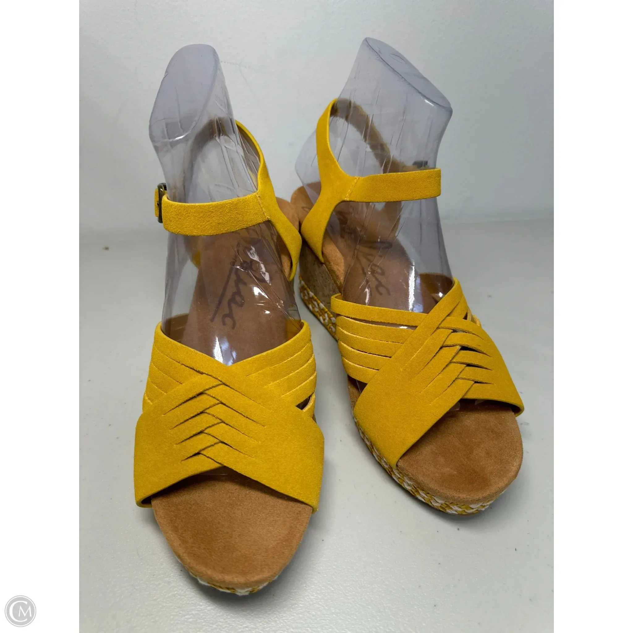Sandals Heels Wedge By Clothes Mentor In Yellow, Size: 8.5