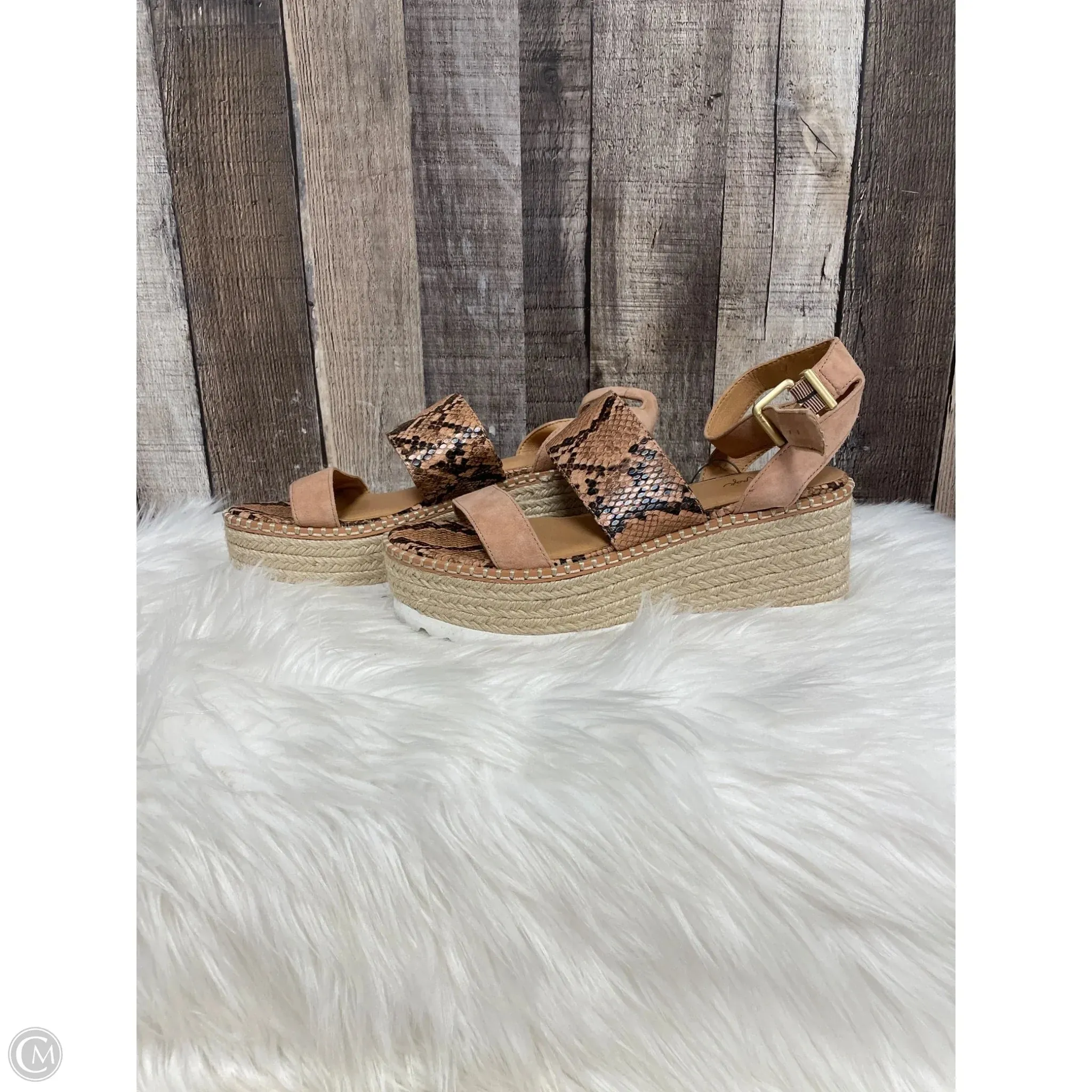 Sandals Heels Wedge By Crown Vintage In Snakeskin Print, Size: 7.5