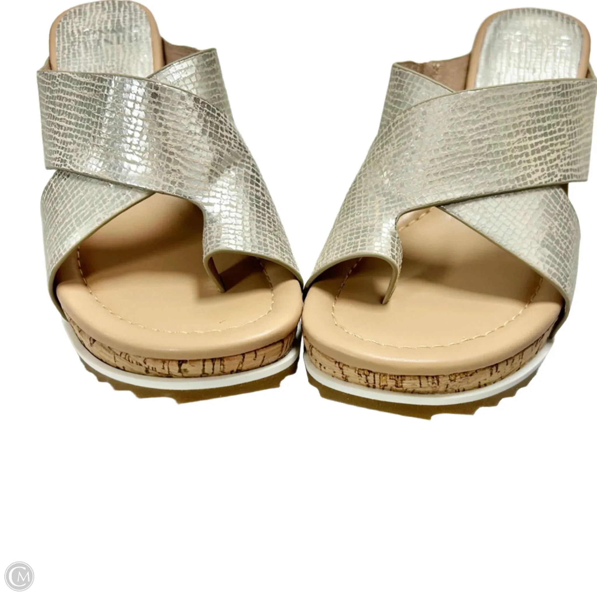 Sandals Heels Wedge By Donald Pliner In Silver & Tan, Size: 8.5