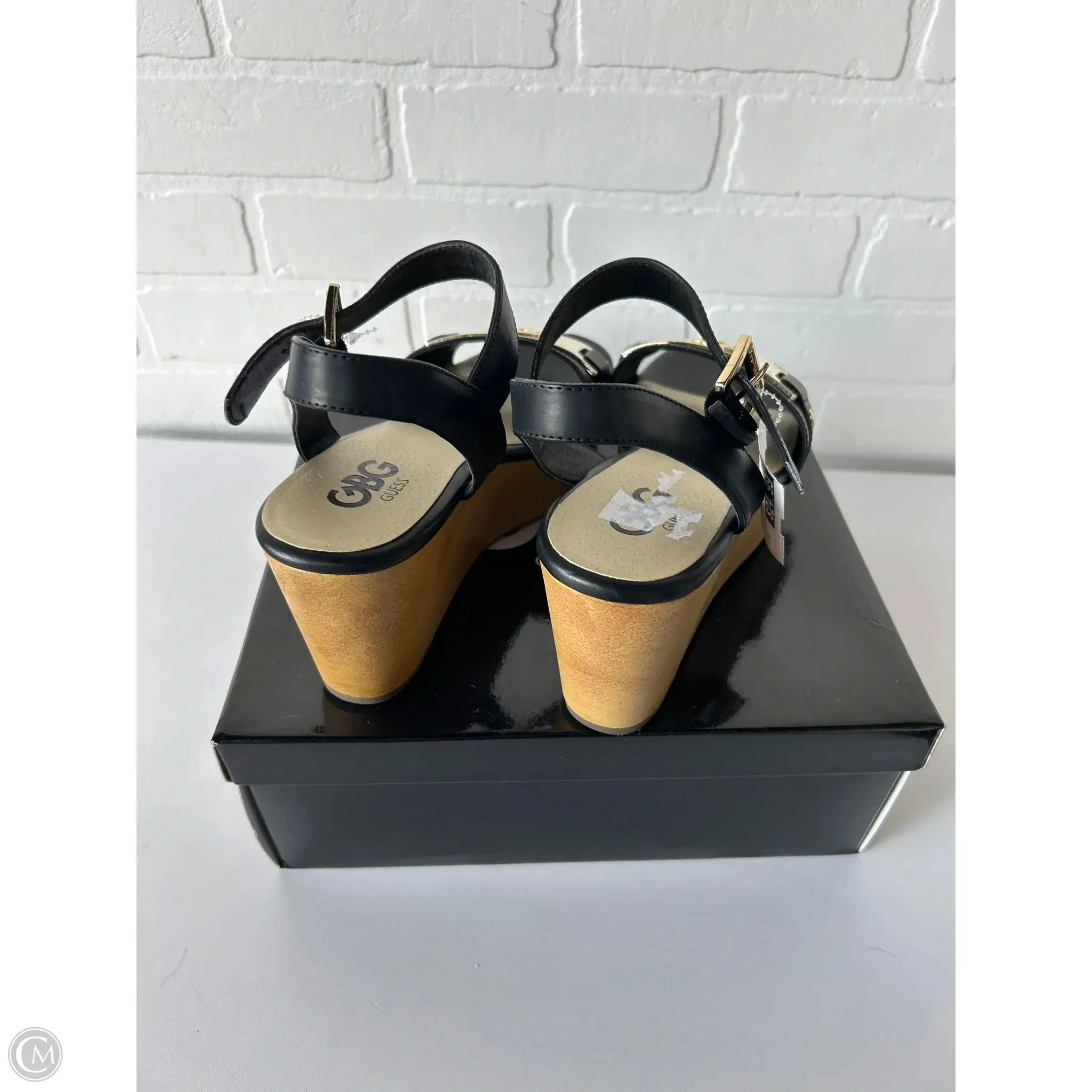 Sandals Heels Wedge By G By Guess In Black & Tan, Size: 9