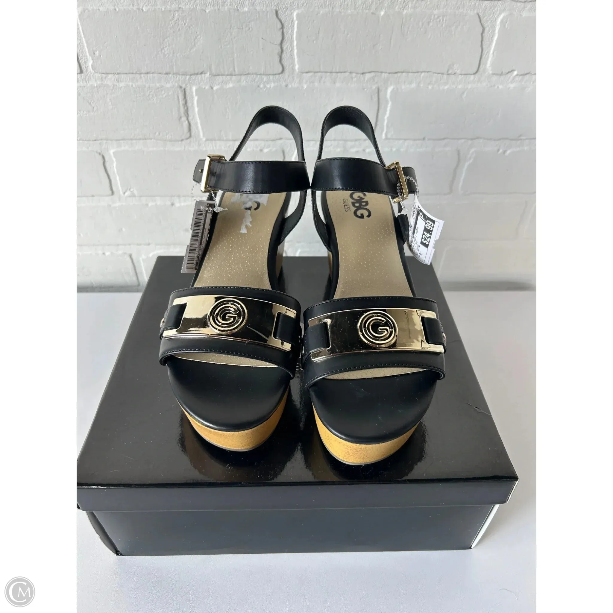 Sandals Heels Wedge By G By Guess In Black & Tan, Size: 9