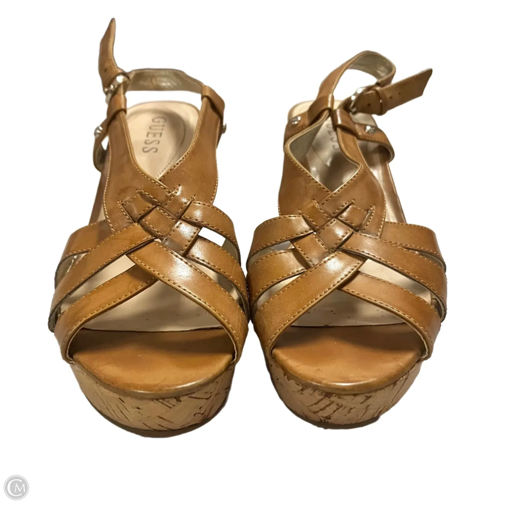Sandals Heels Wedge By Guess In Tan, Size: 7.5