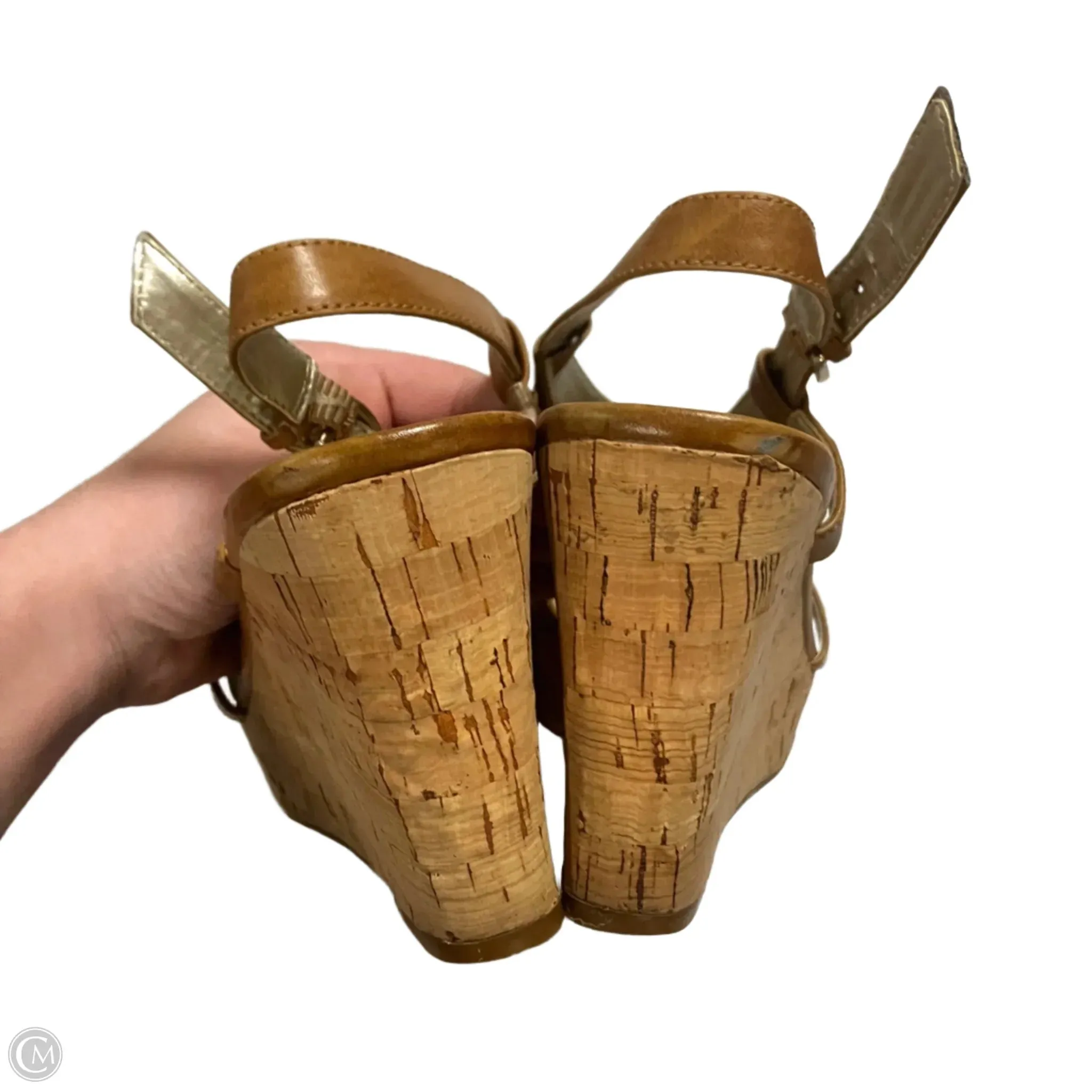 Sandals Heels Wedge By Guess In Tan, Size: 7.5
