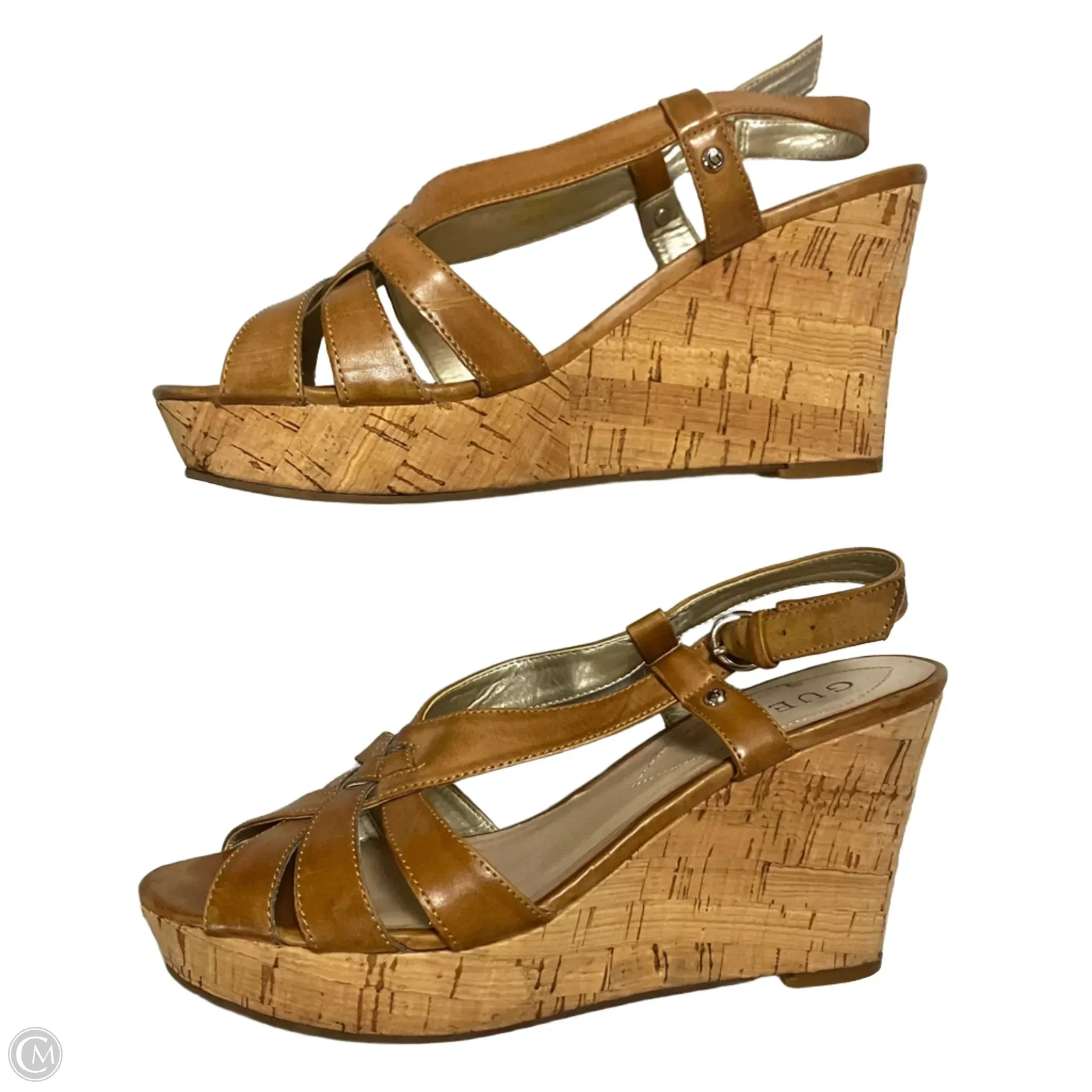 Sandals Heels Wedge By Guess In Tan, Size: 7.5