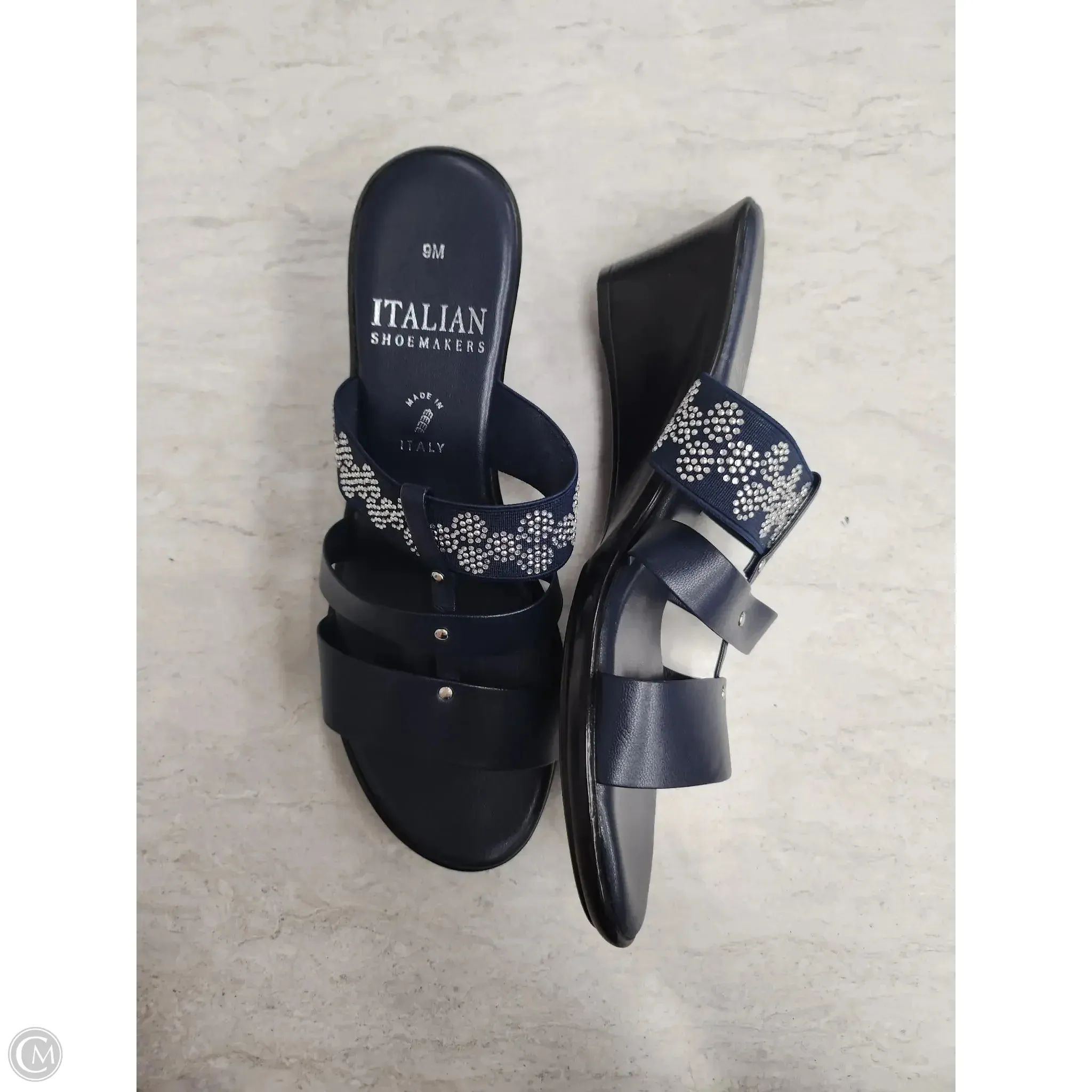 Sandals Heels Wedge By Italian Shoemakers In Blue, Size: 9