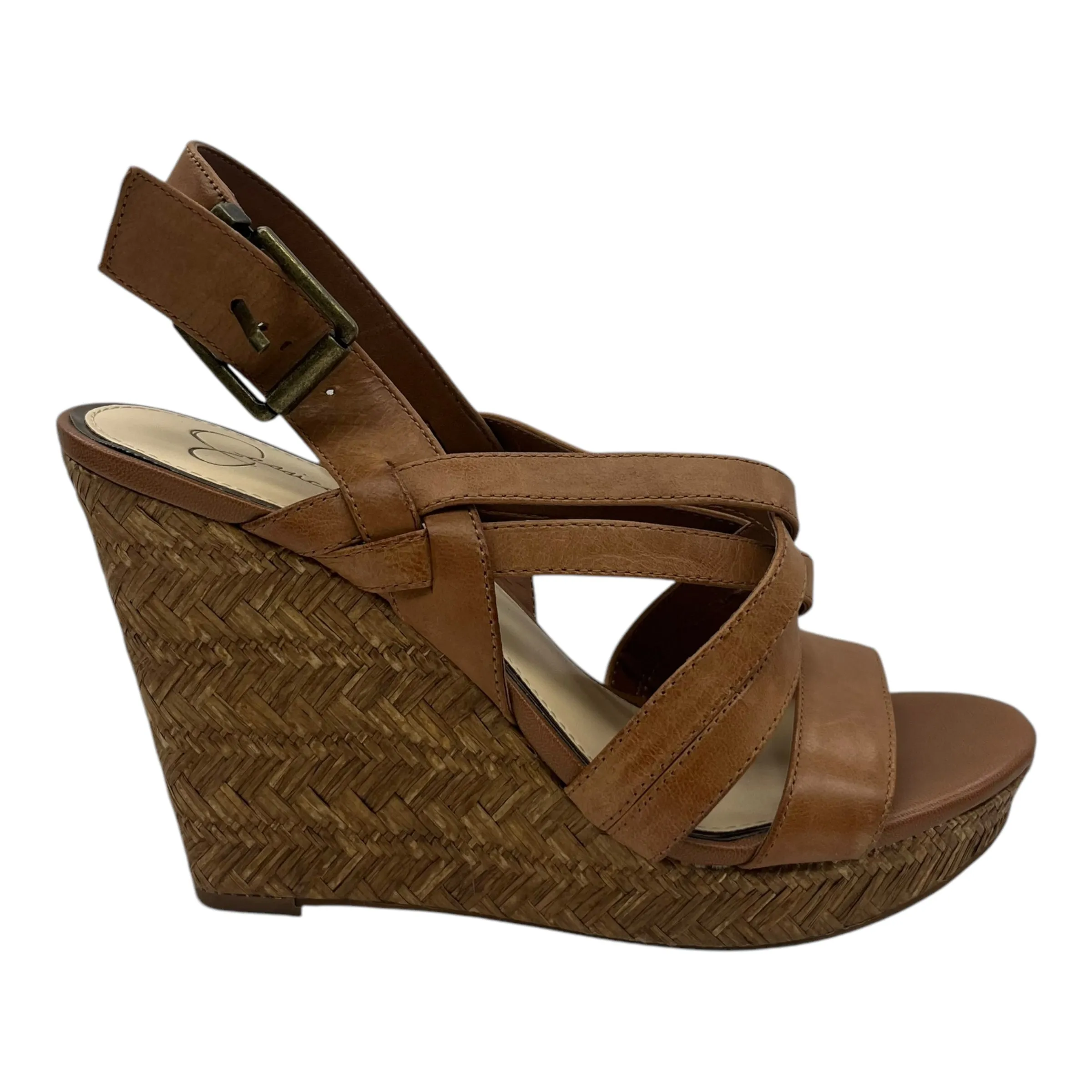 Sandals Heels Wedge By Jessica Simpson In Brown, Size:8.5
