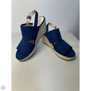 Sandals Heels Wedge By Liz Claiborne In Blue & Cream, Size: 7.5