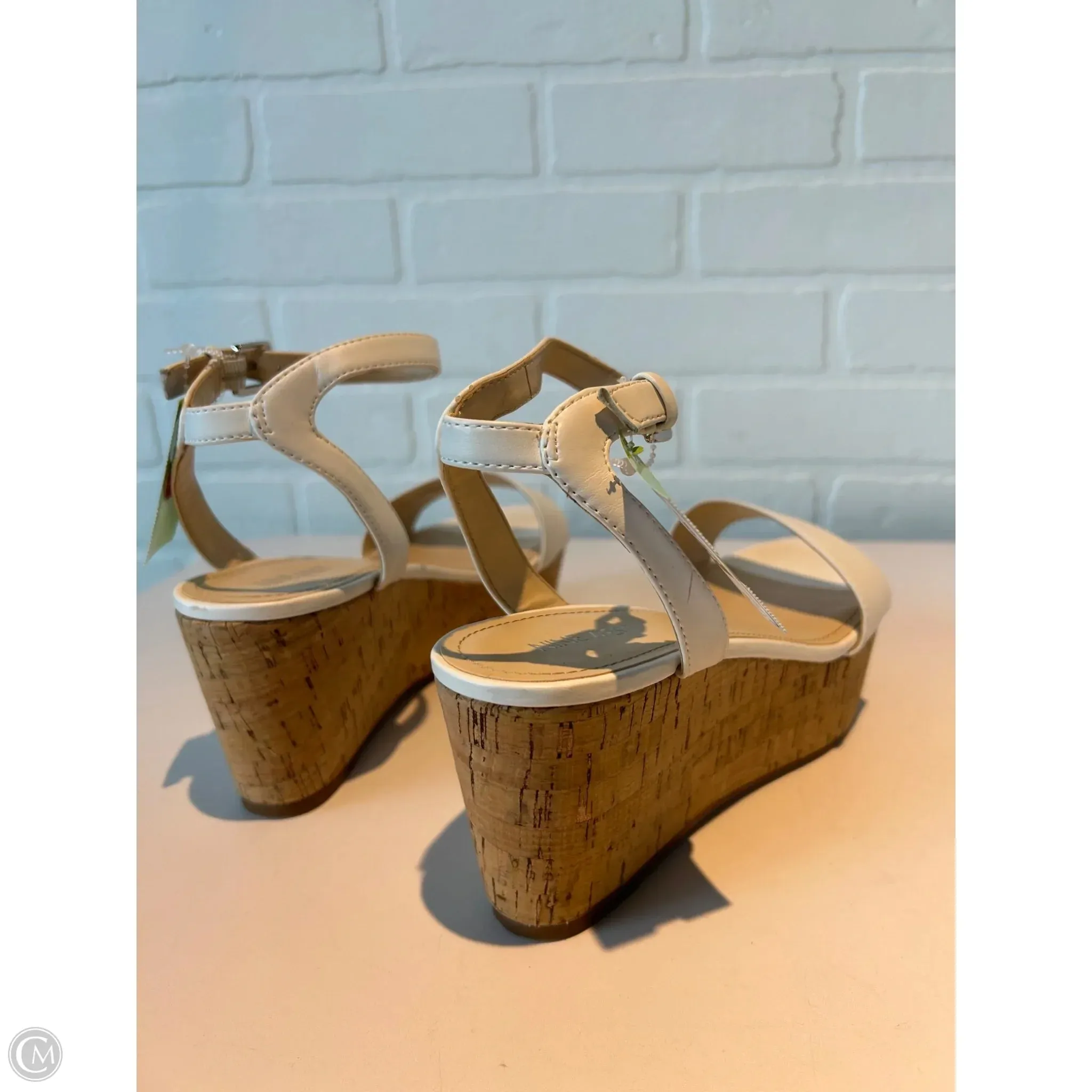 Sandals Heels Wedge By Nine West In Tan & White, Size: 9