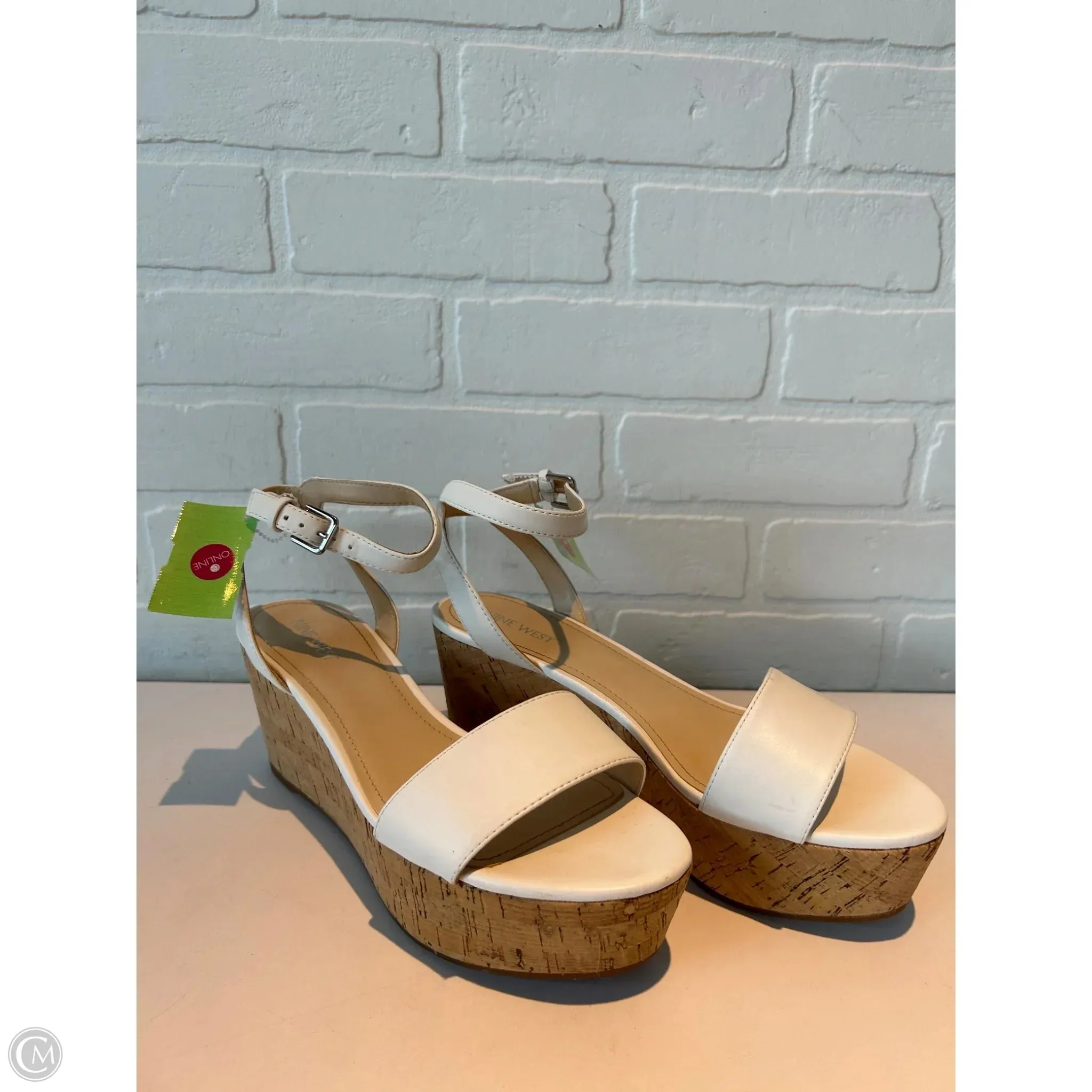 Sandals Heels Wedge By Nine West In Tan & White, Size: 9