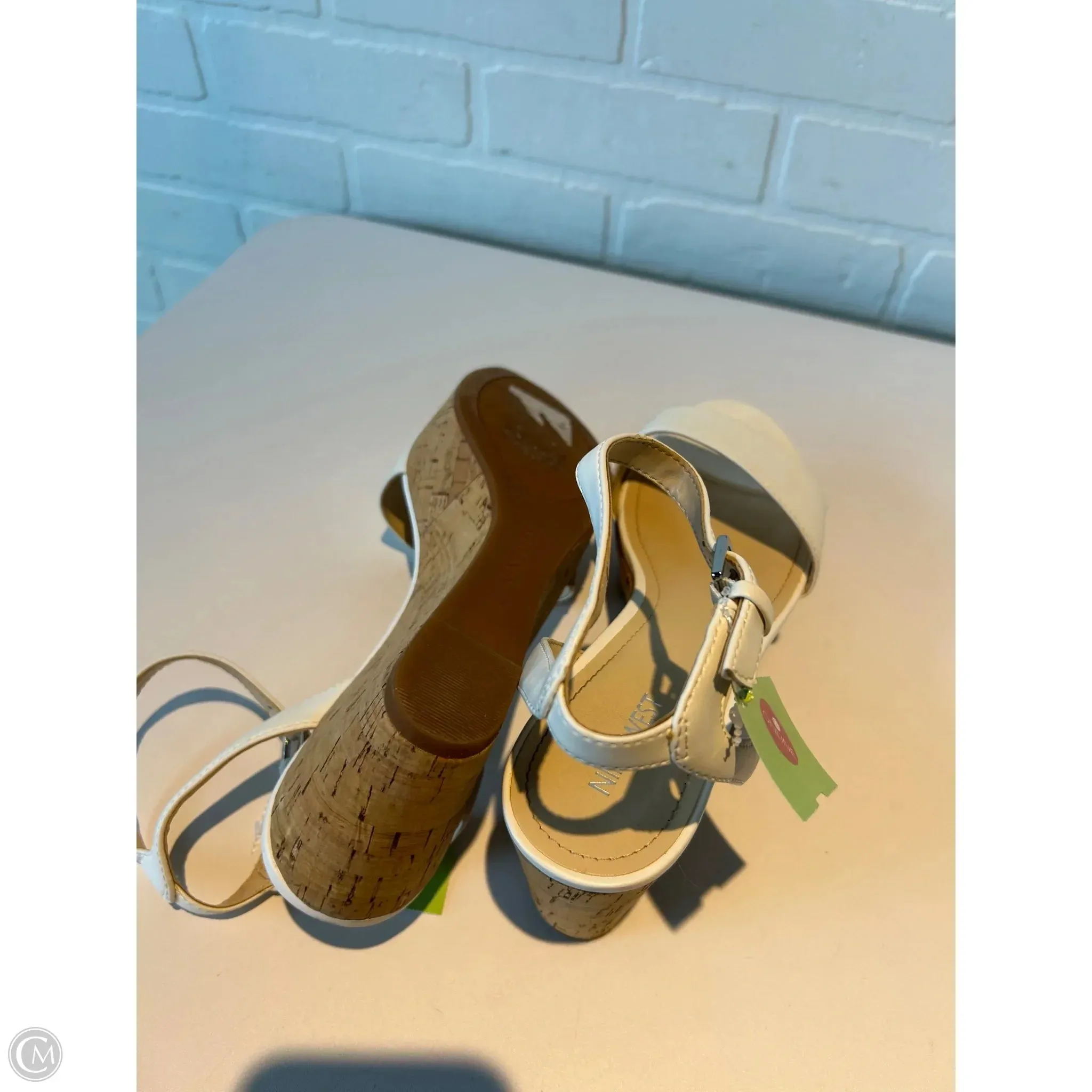 Sandals Heels Wedge By Nine West In Tan & White, Size: 9