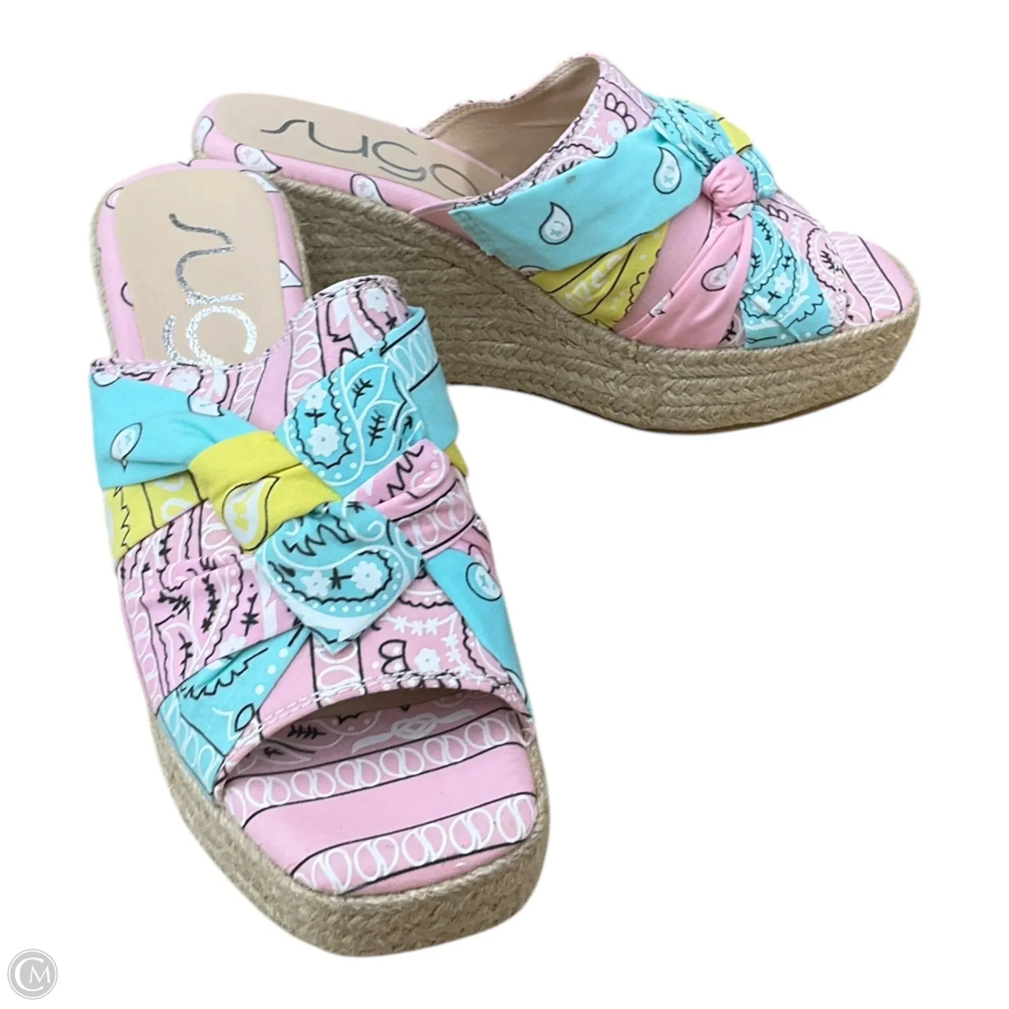 Sandals Heels Wedge By Sugar In Multi-colored, Size: 8