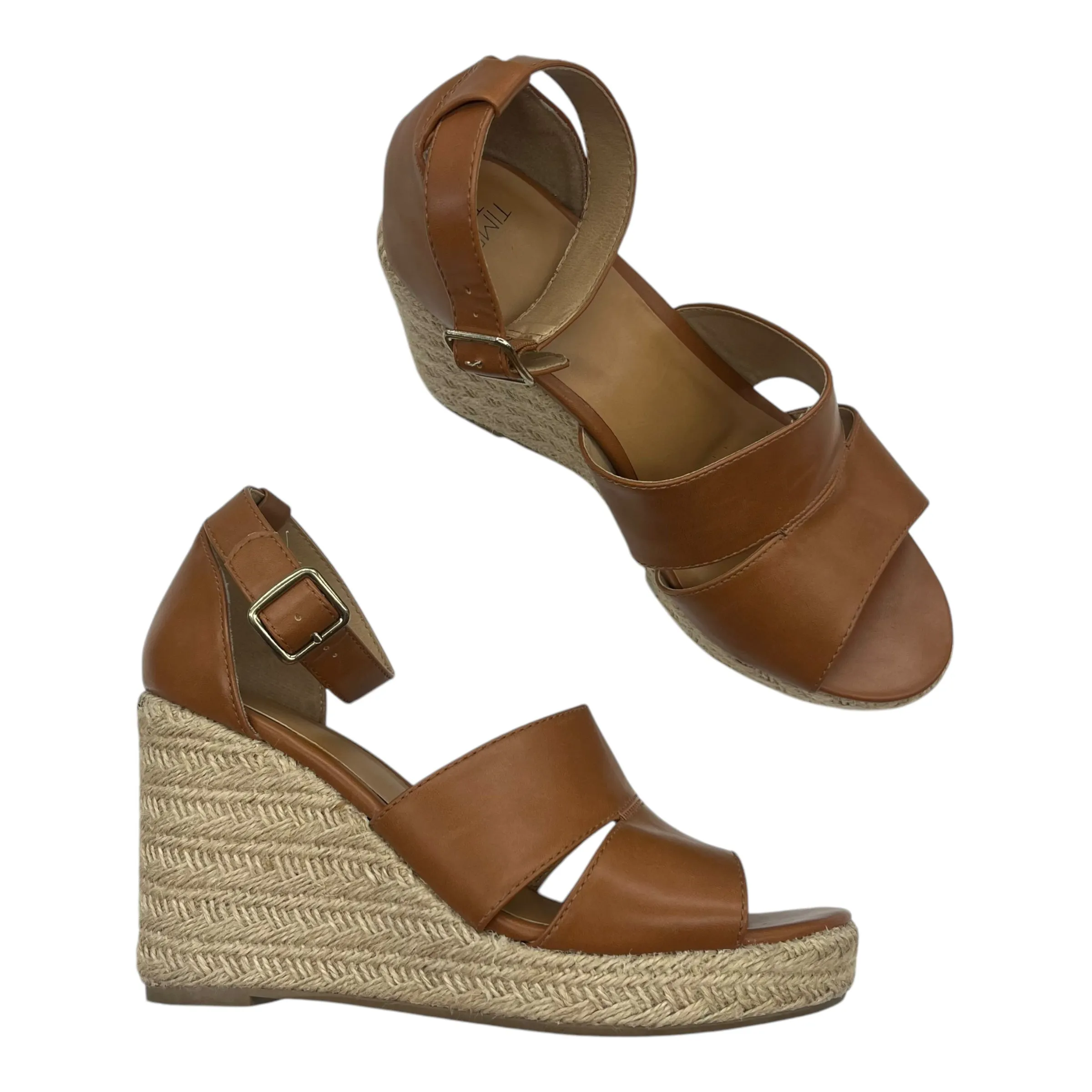 Sandals Heels Wedge By Time And Tru In Tan, Size:9