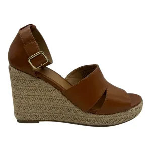 Sandals Heels Wedge By Time And Tru In Tan, Size:9