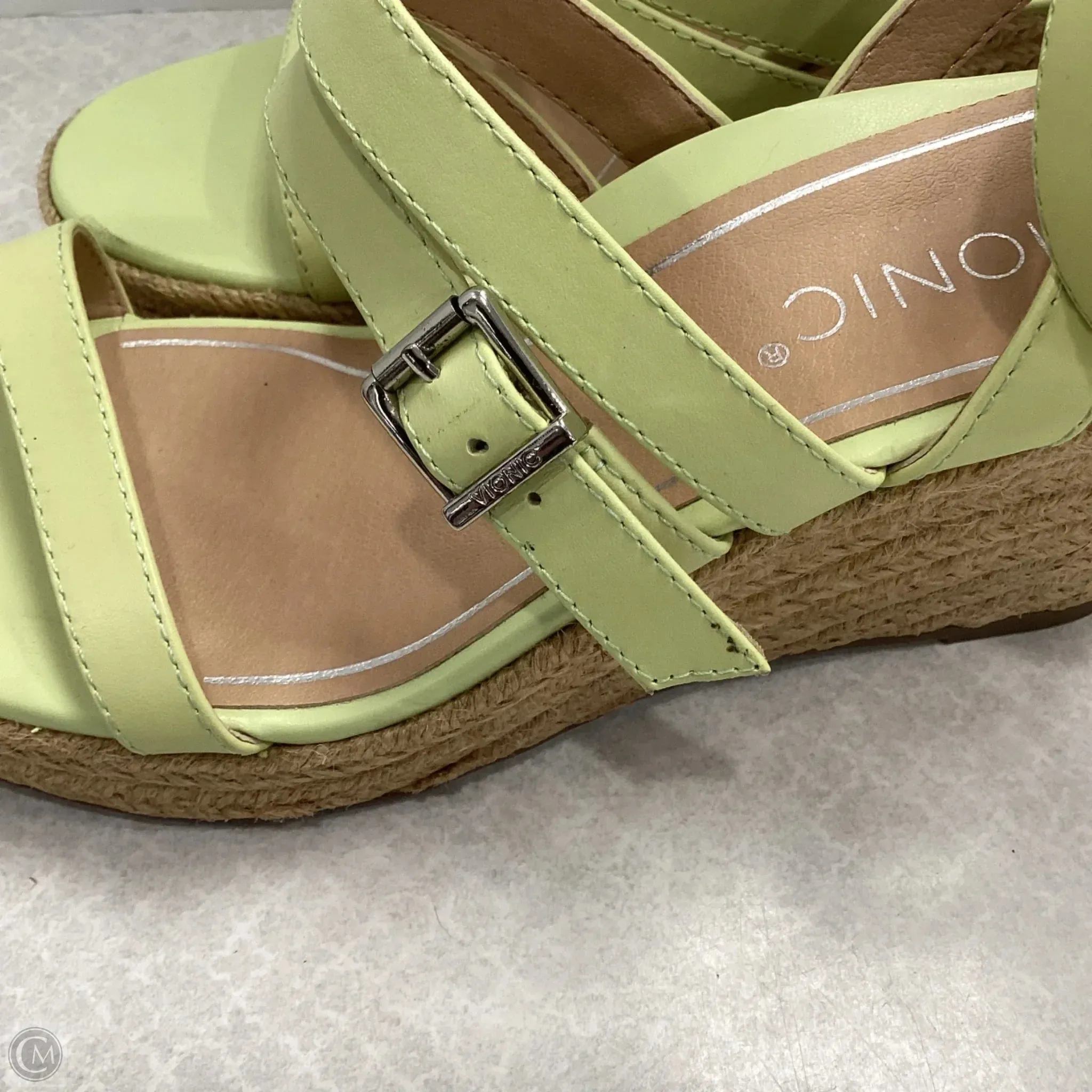 Sandals Heels Wedge By Vionic In Green, Size: 6.5