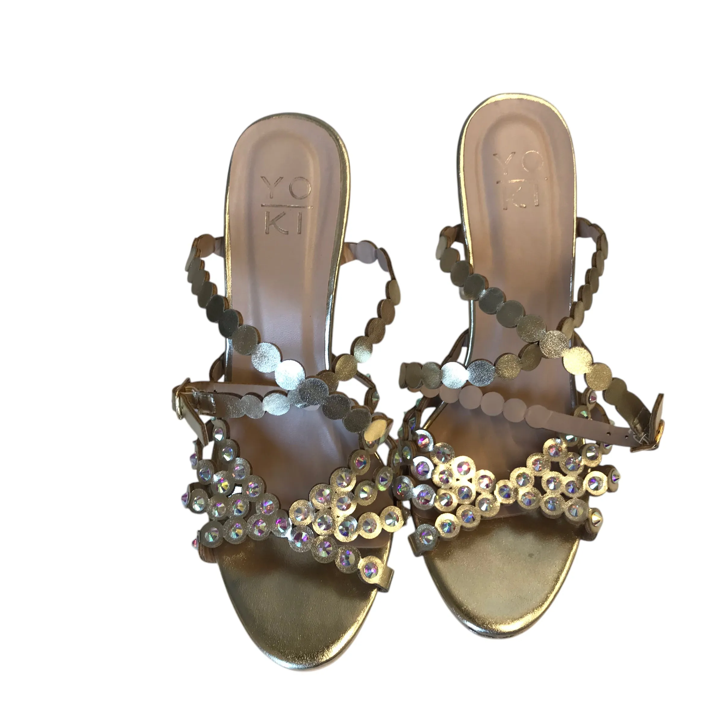 Shoes Heels Block By Yoki In Gold, Size:8