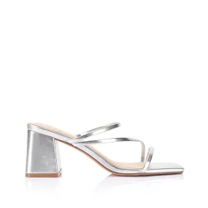 Stanford Block Heel Mules - Silver Metallic