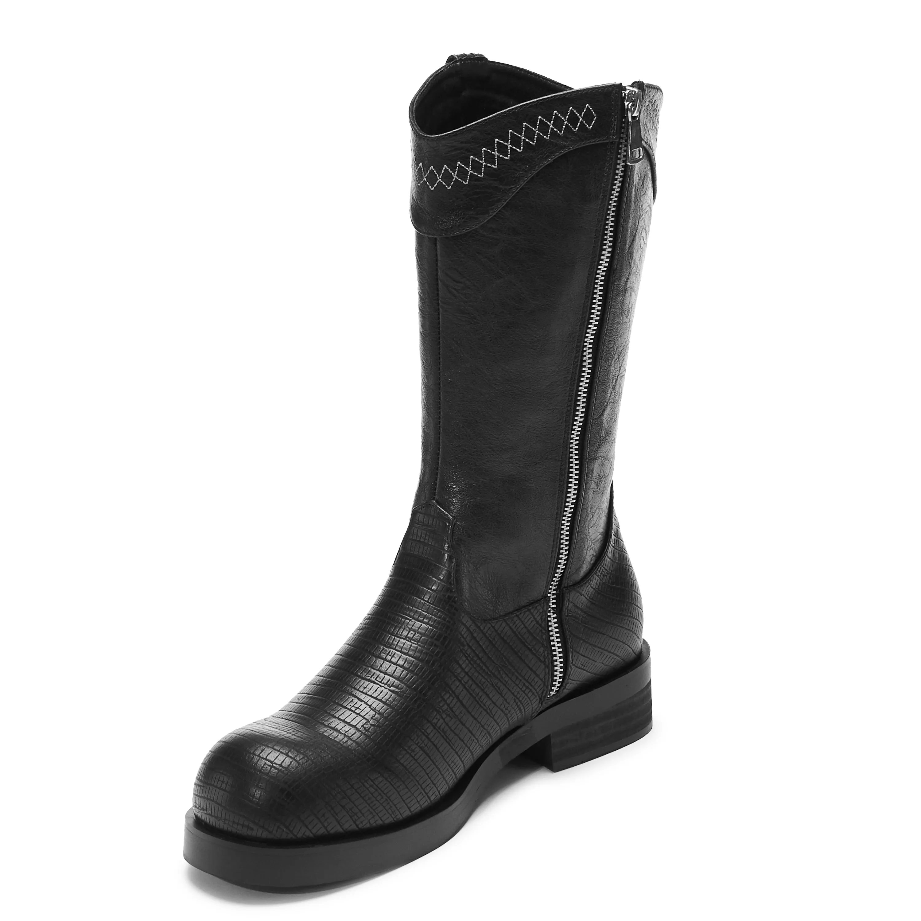 The Last Courtship Men's Ornate Stacked Cowboy Boots - Black Lizard