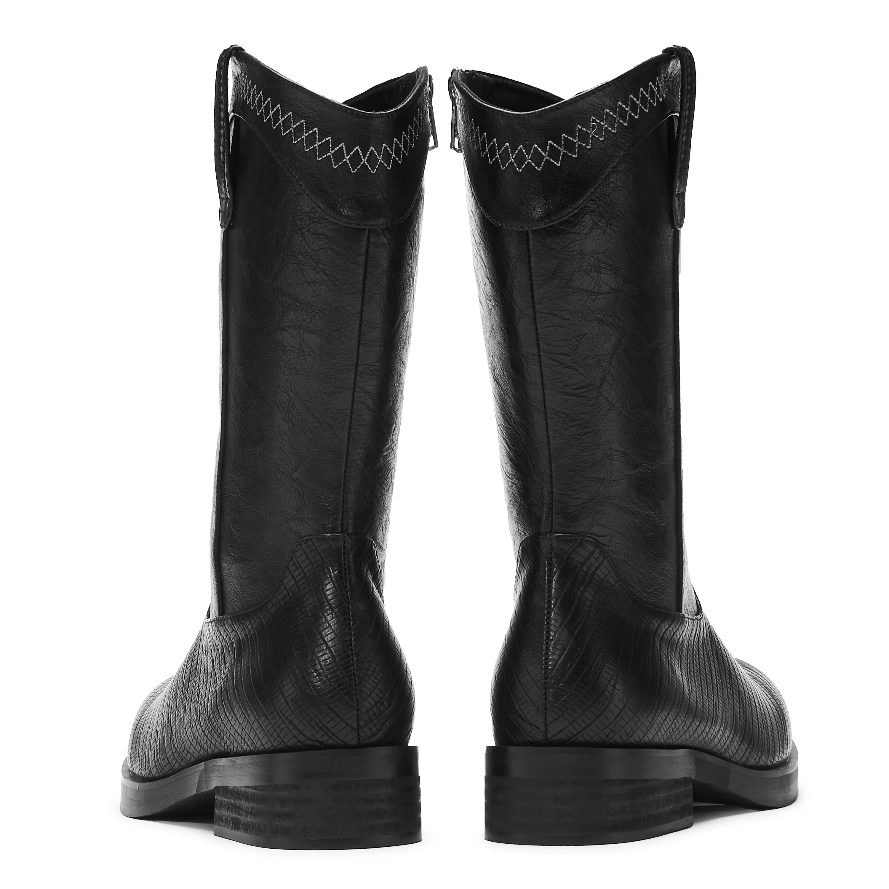 The Last Courtship Men's Ornate Stacked Cowboy Boots - Black Lizard