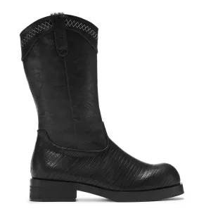 The Last Courtship Men's Ornate Stacked Cowboy Boots - Black Lizard