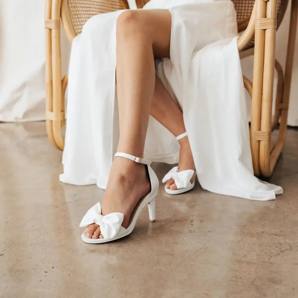The Pashionista - White Satin Bow   Stiletto Heel Kit 3 White - FINAL SALE