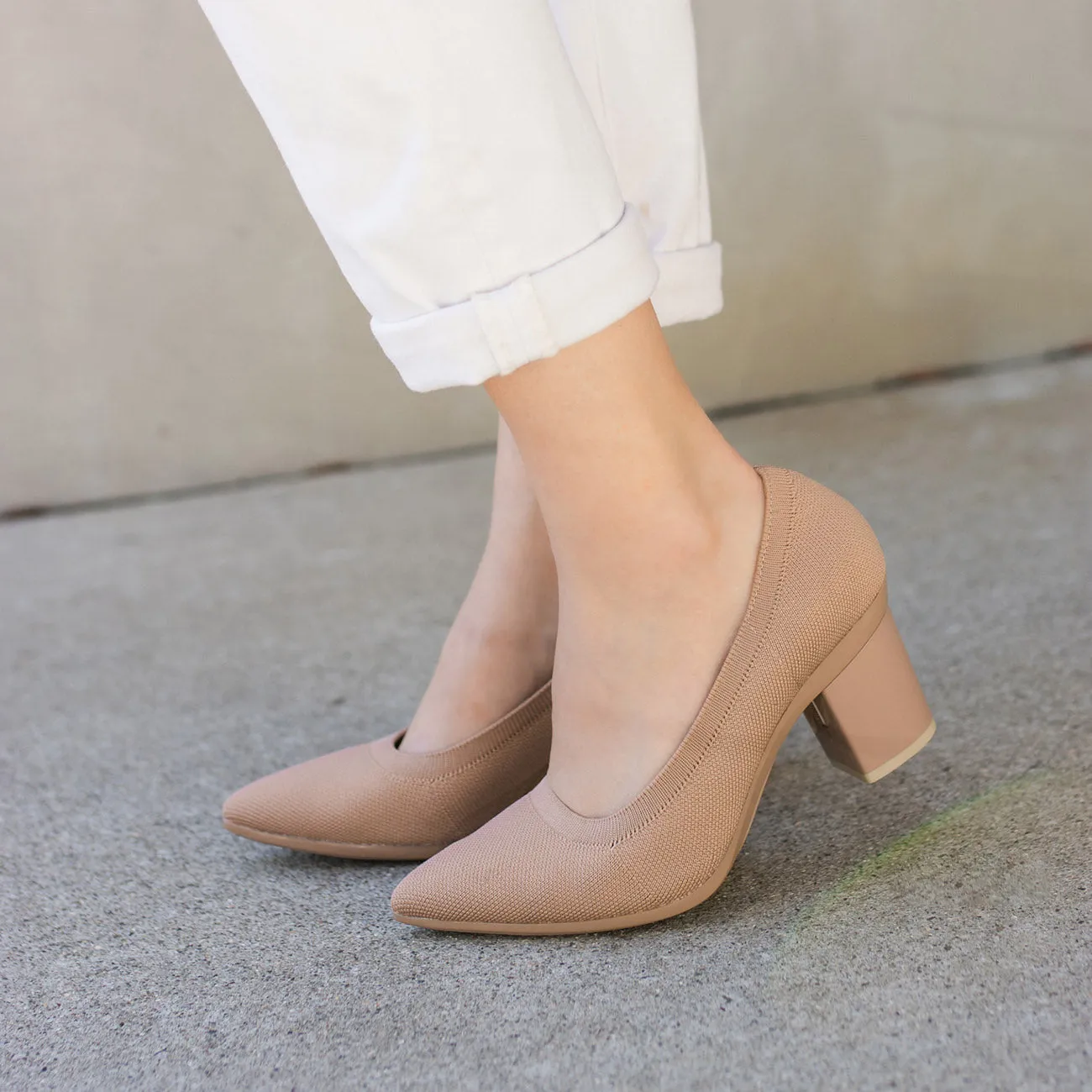 The Pump - Latte Knit   Block Heel Kit 4 Latte - FINAL SALE