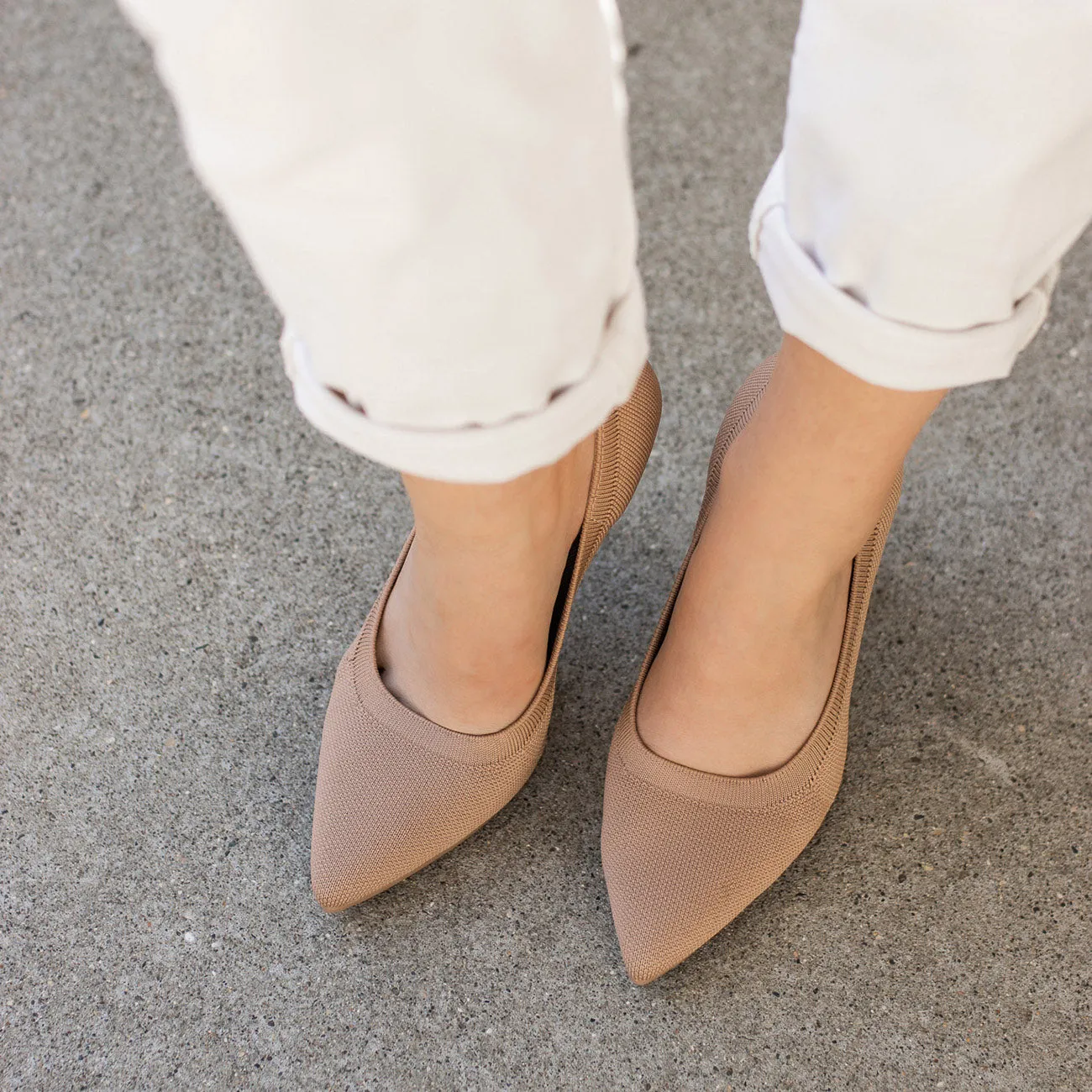 The Pump - Latte Knit   Block Heel Kit 4 Latte - FINAL SALE