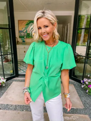 TIA TWIST PUFF SLEEVE TOP - GREEN