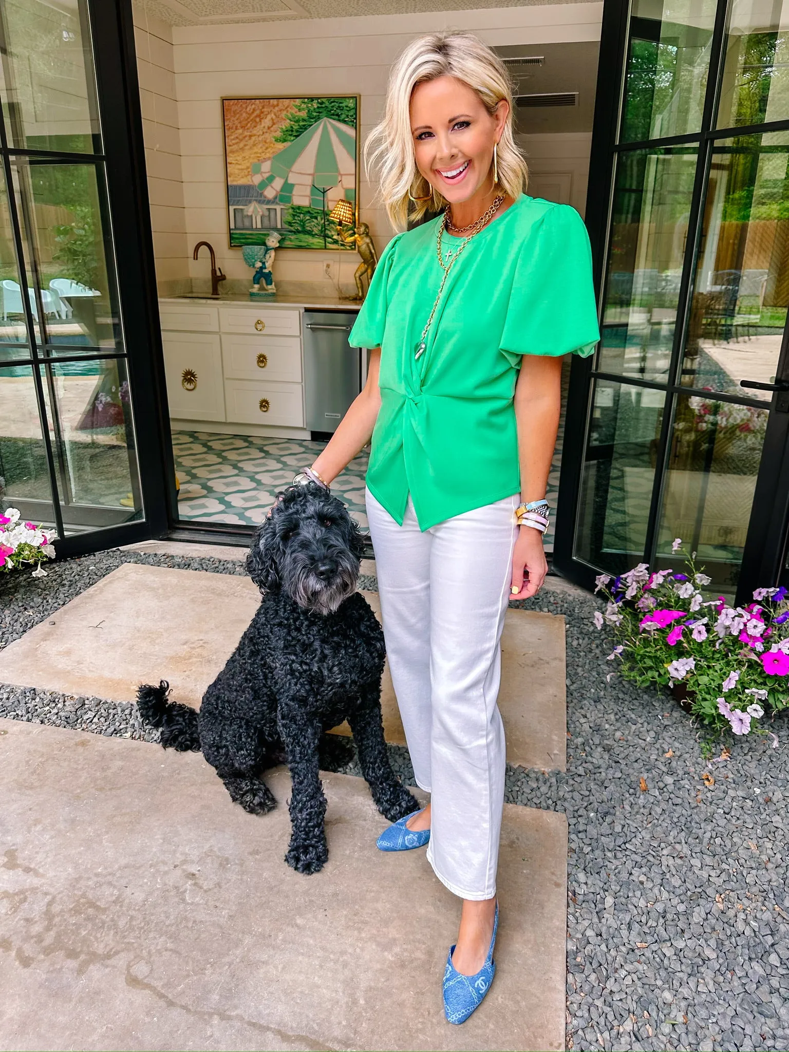 TIA TWIST PUFF SLEEVE TOP - GREEN