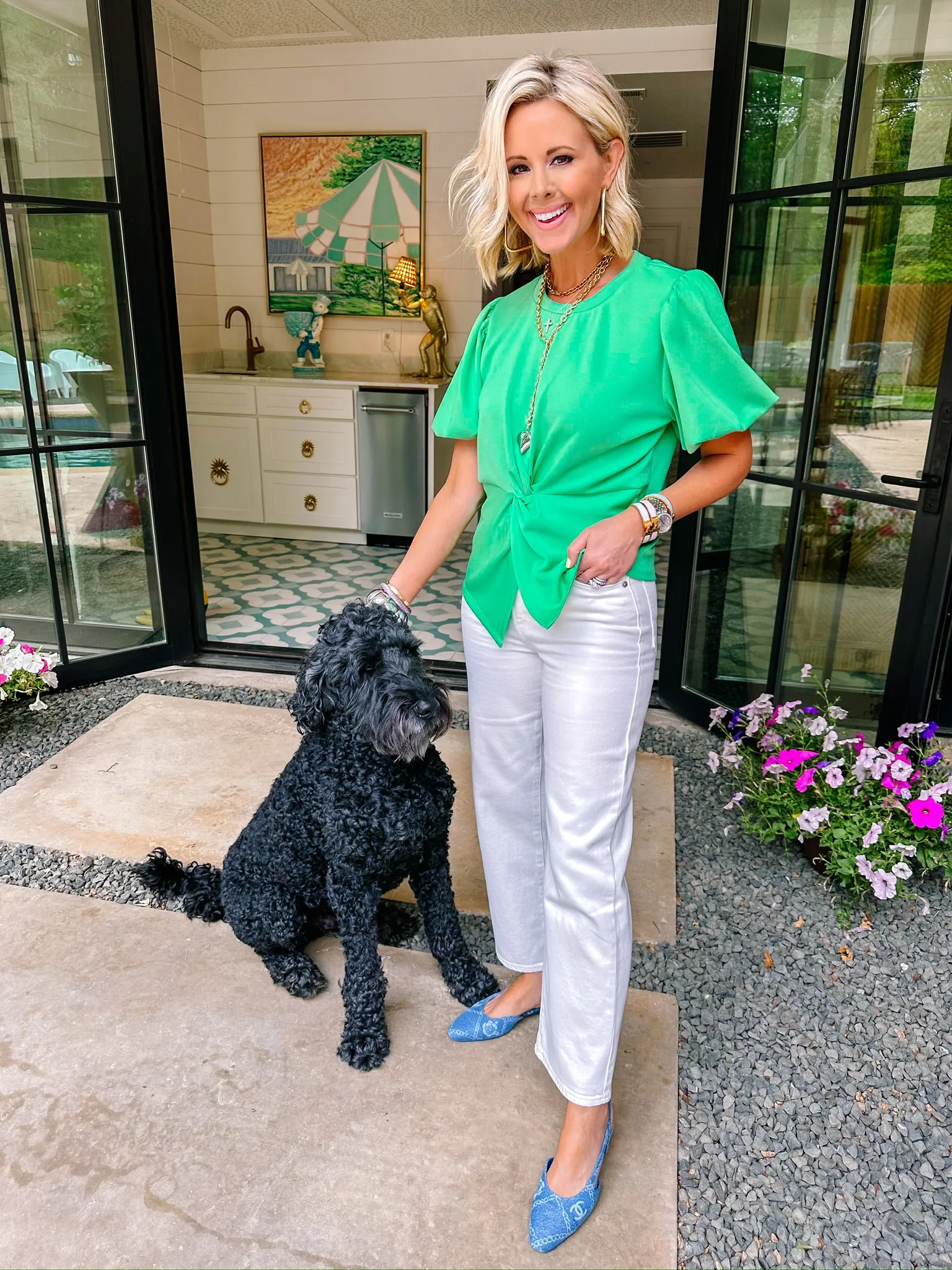 TIA TWIST PUFF SLEEVE TOP - GREEN