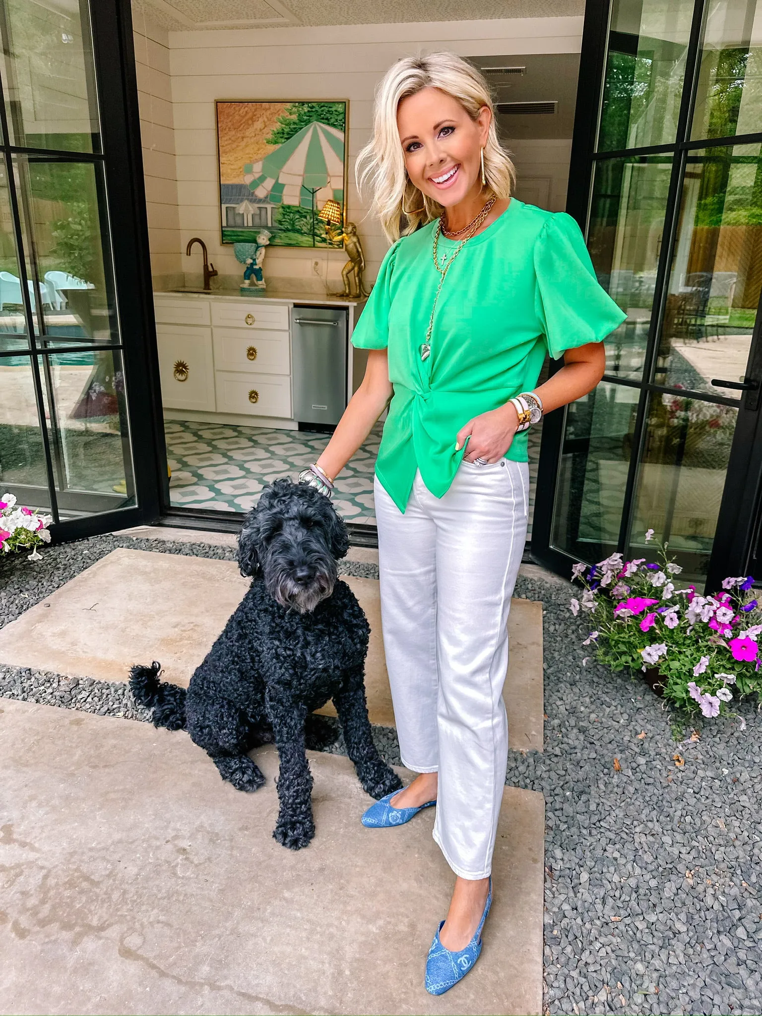 TIA TWIST PUFF SLEEVE TOP - GREEN
