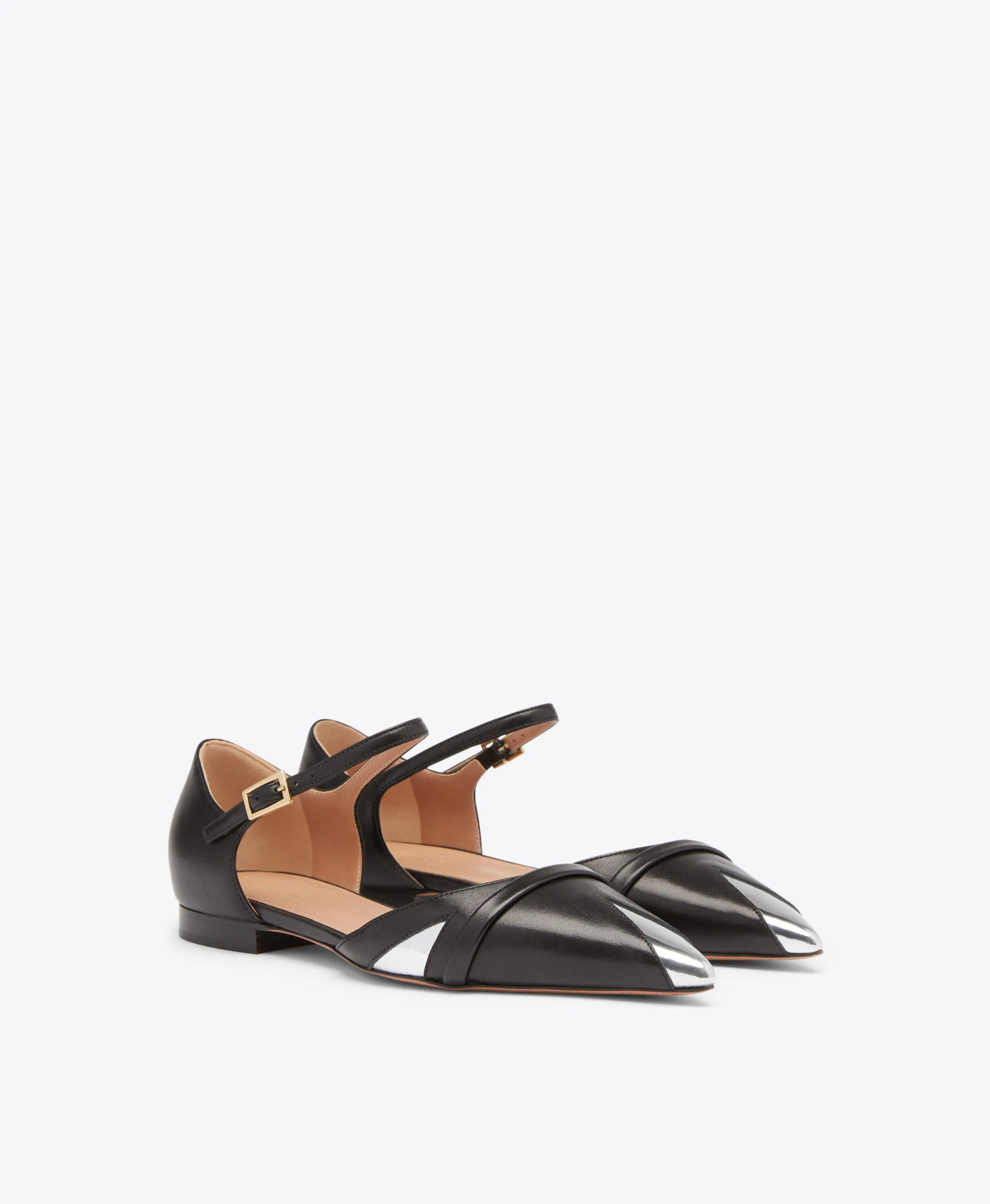 Ulla Black Leather Flat Pumps